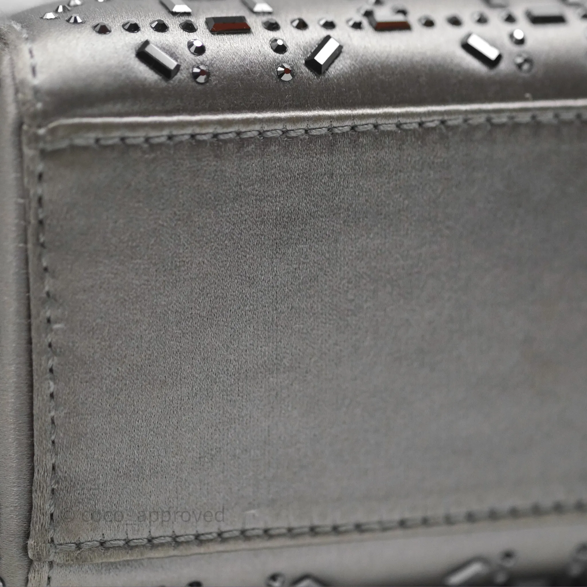 Christian Dior Mini Lady Dior Bag Grey Strass Cannage Satin Silver Hardware