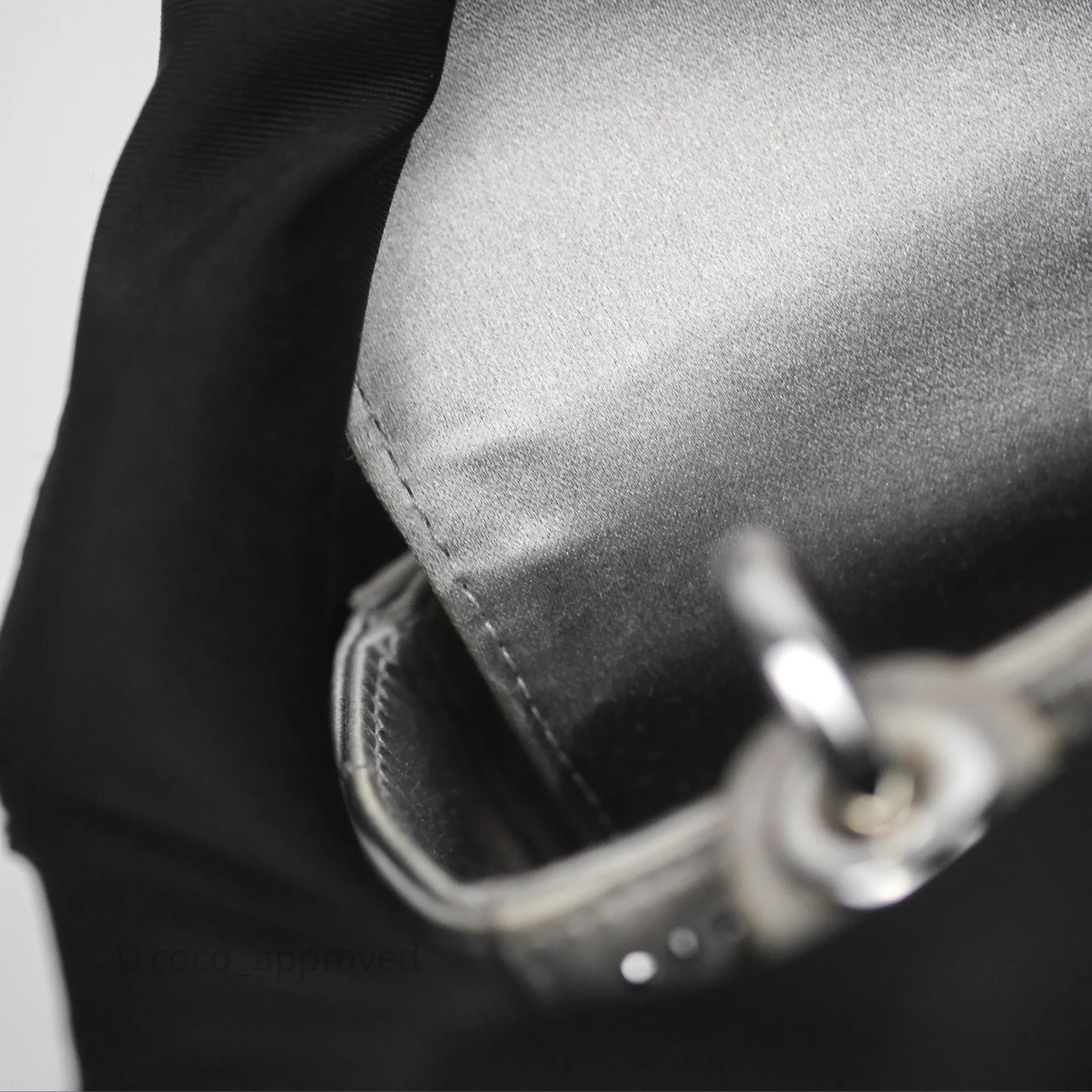 Christian Dior Mini Lady Dior Bag Grey Strass Cannage Satin Silver Hardware