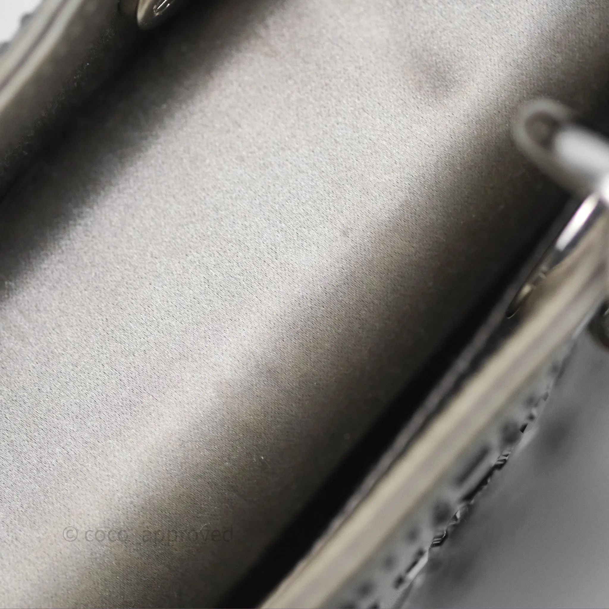 Christian Dior Mini Lady Dior Bag Grey Strass Cannage Satin Silver Hardware