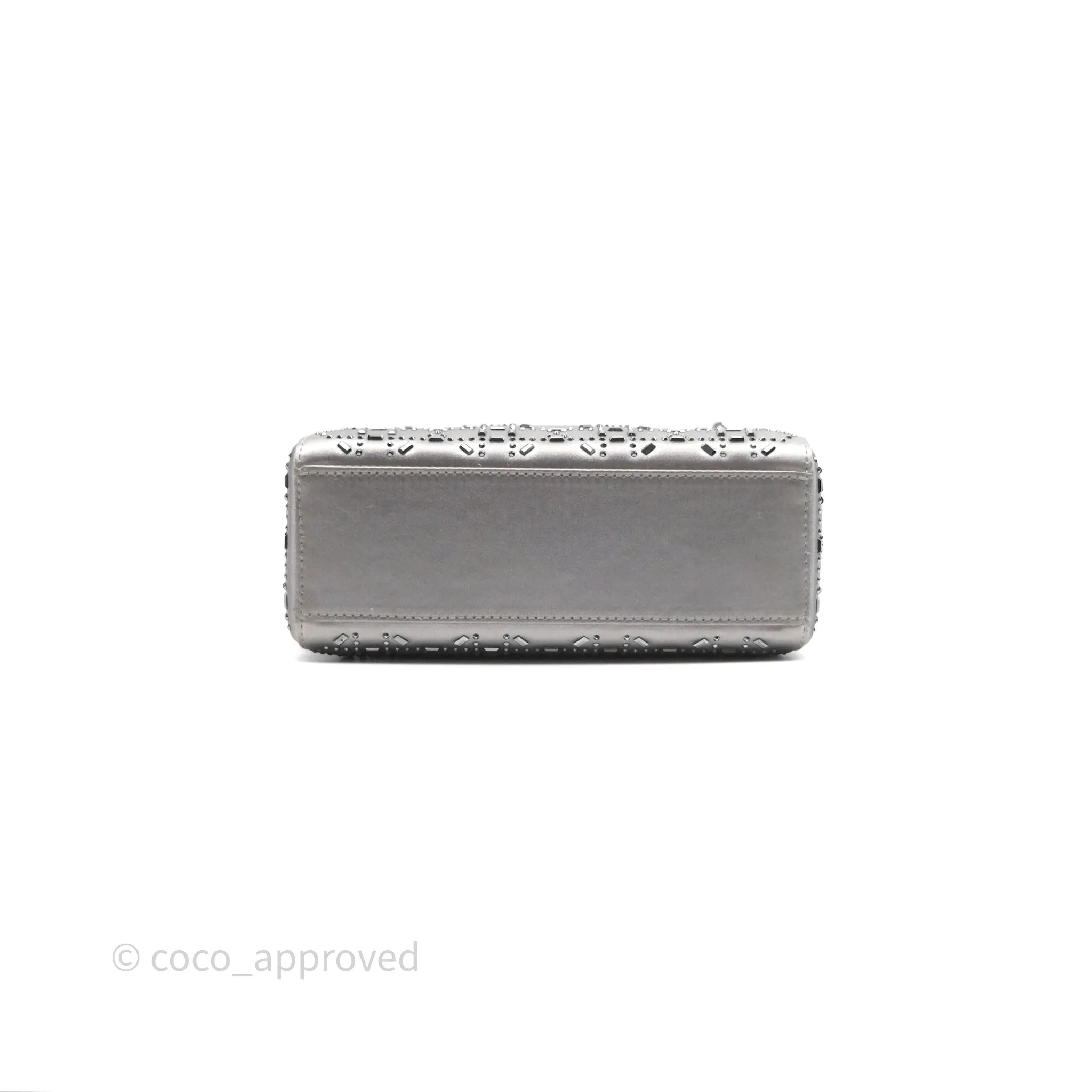 Christian Dior Mini Lady Dior Bag Grey Strass Cannage Satin Silver Hardware
