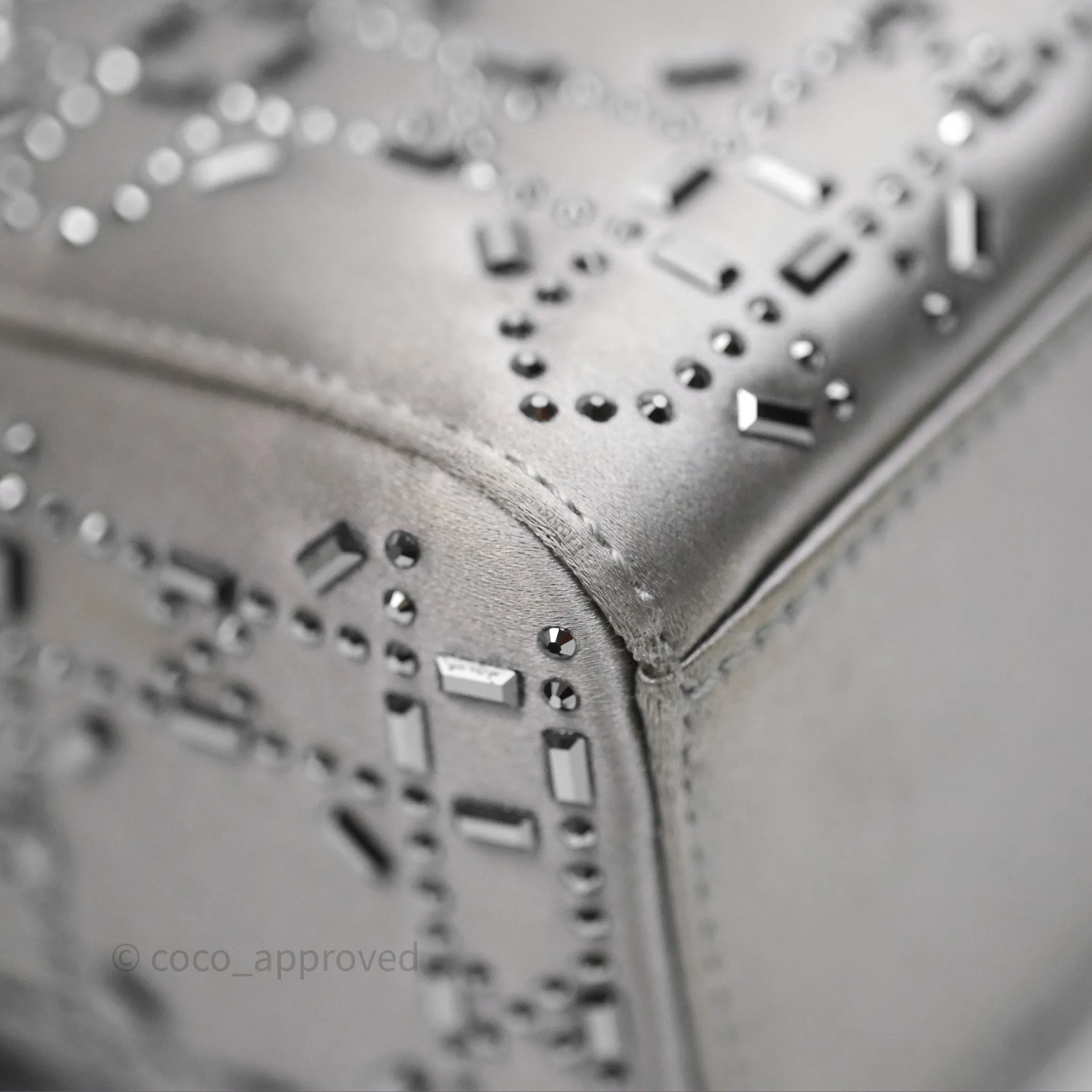 Christian Dior Mini Lady Dior Bag Grey Strass Cannage Satin Silver Hardware