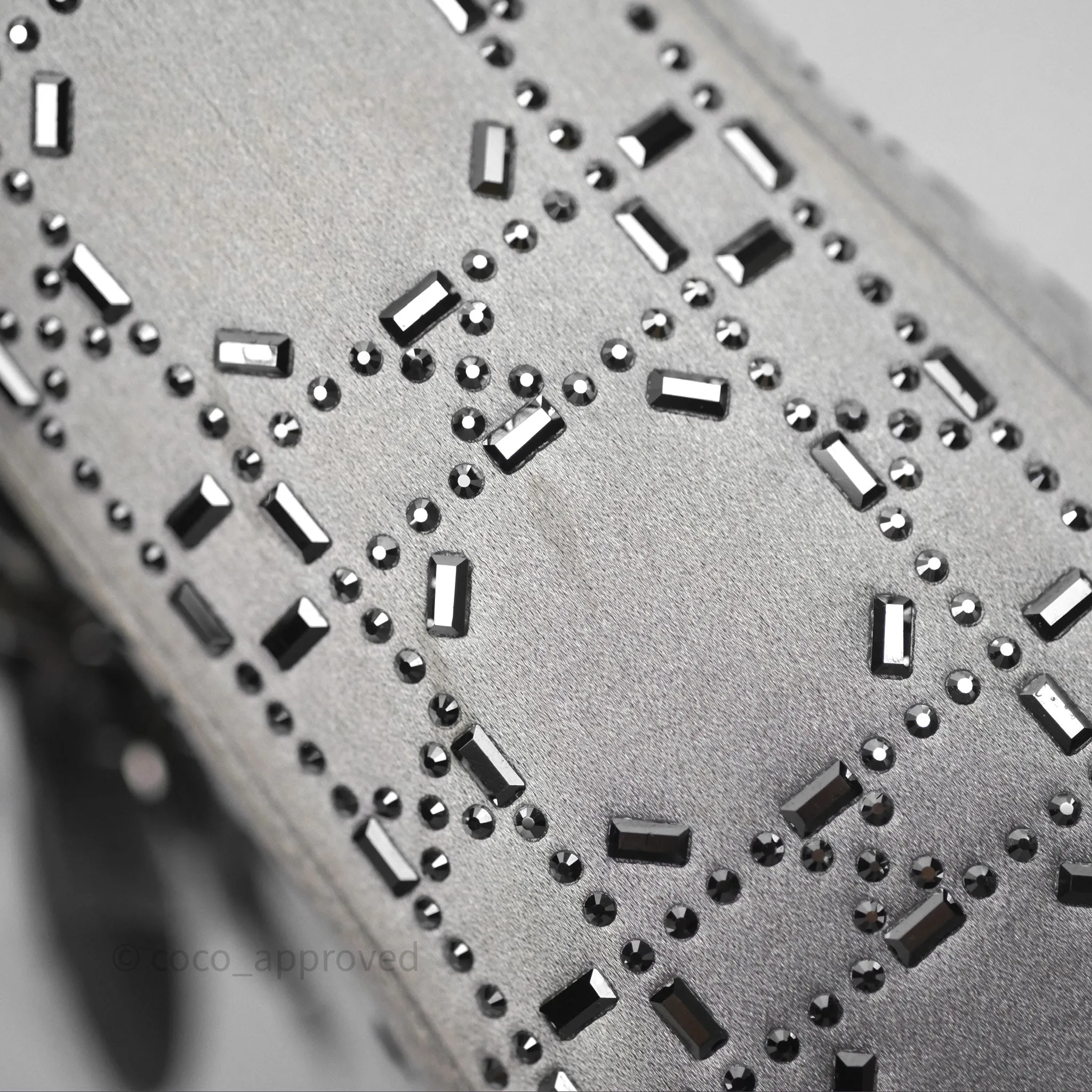 Christian Dior Mini Lady Dior Bag Grey Strass Cannage Satin Silver Hardware