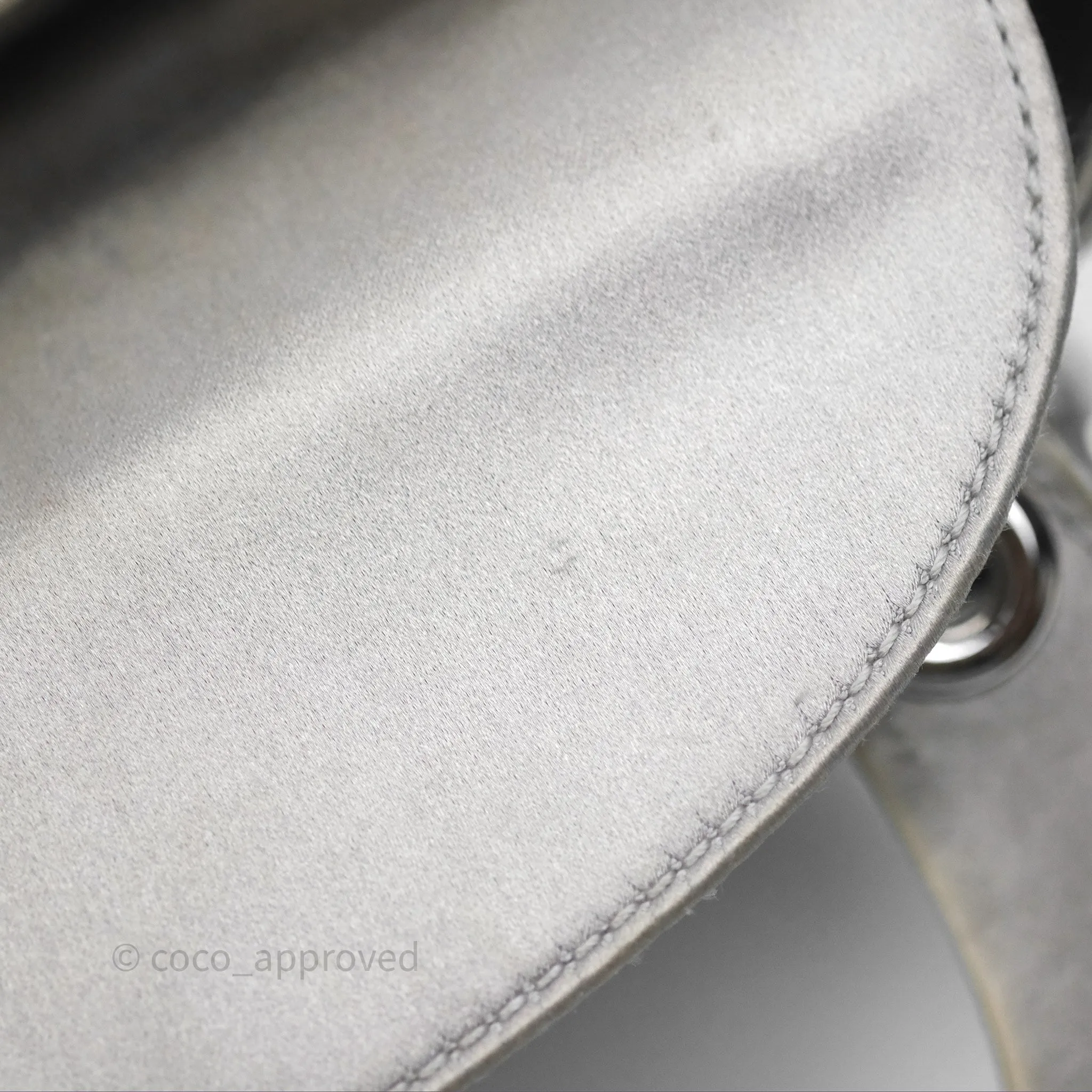 Christian Dior Mini Lady Dior Bag Grey Strass Cannage Satin Silver Hardware