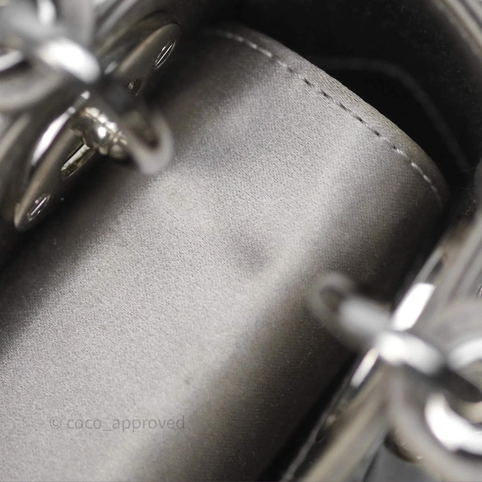 Christian Dior Mini Lady Dior Bag Grey Strass Cannage Satin Silver Hardware