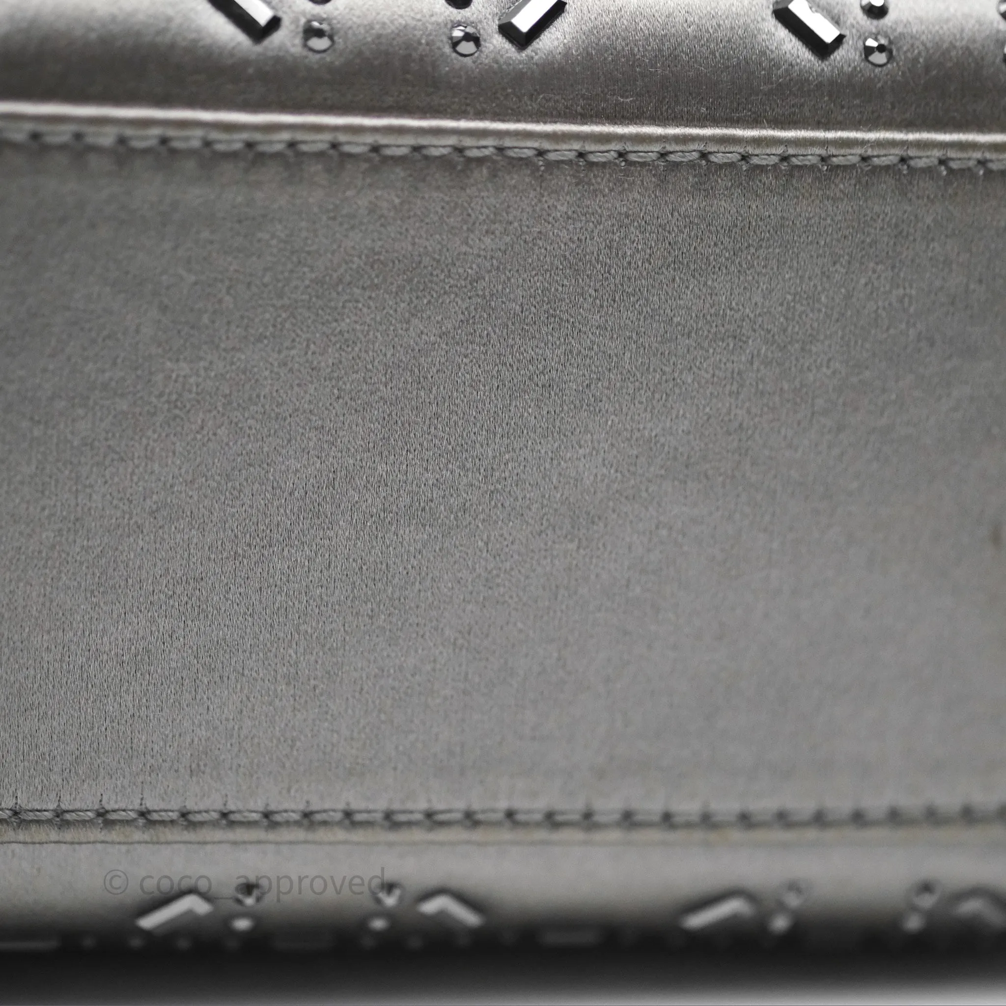 Christian Dior Mini Lady Dior Bag Grey Strass Cannage Satin Silver Hardware