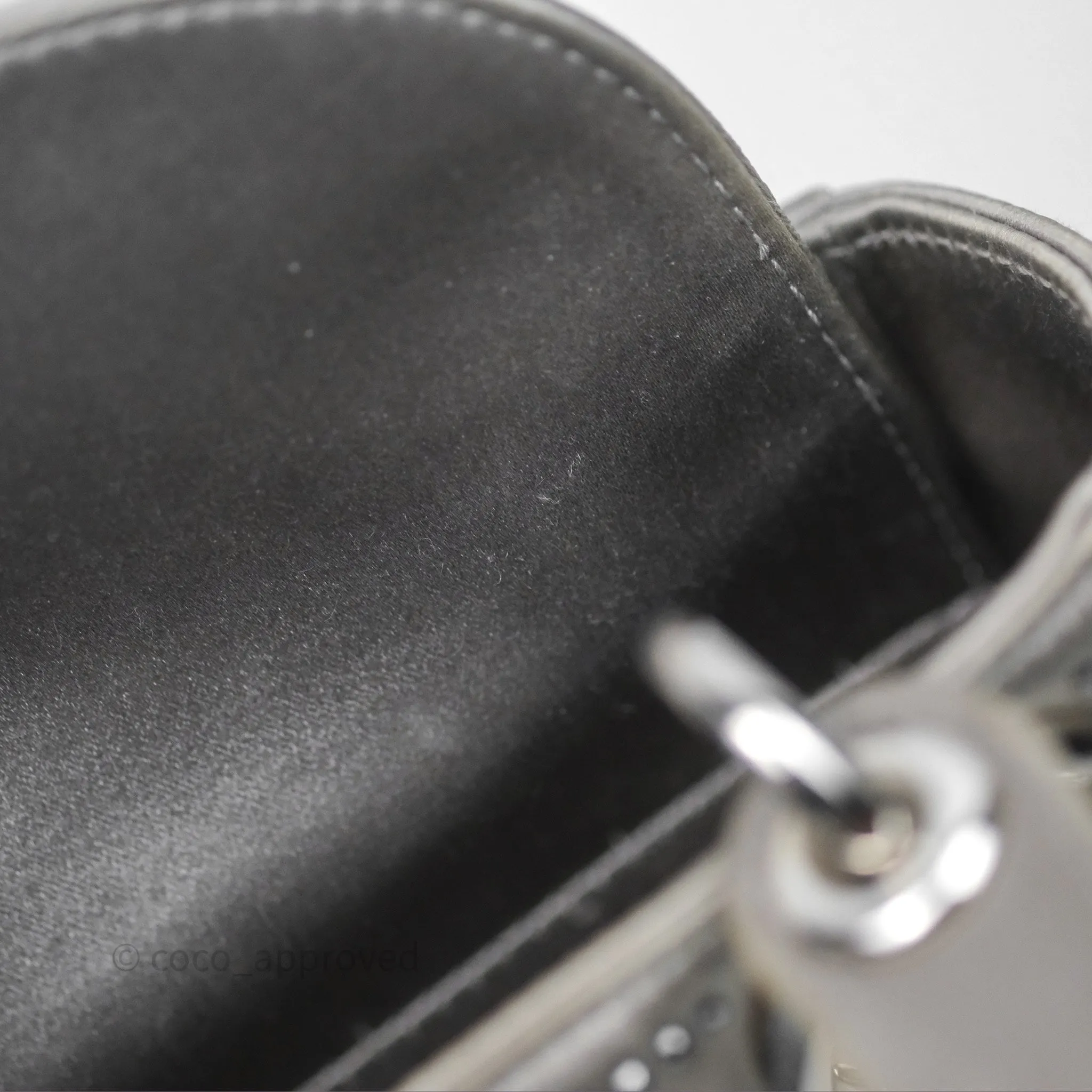 Christian Dior Mini Lady Dior Bag Grey Strass Cannage Satin Silver Hardware
