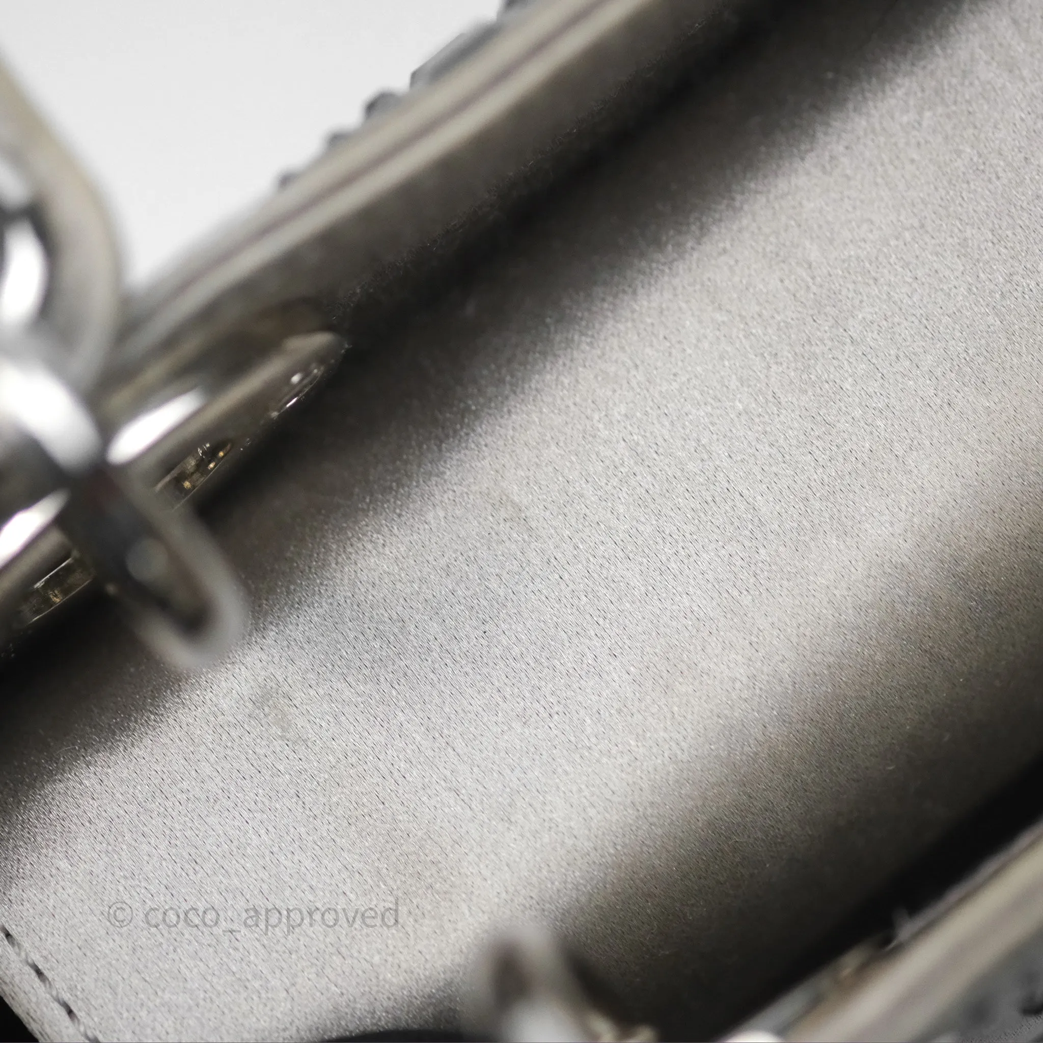 Christian Dior Mini Lady Dior Bag Grey Strass Cannage Satin Silver Hardware