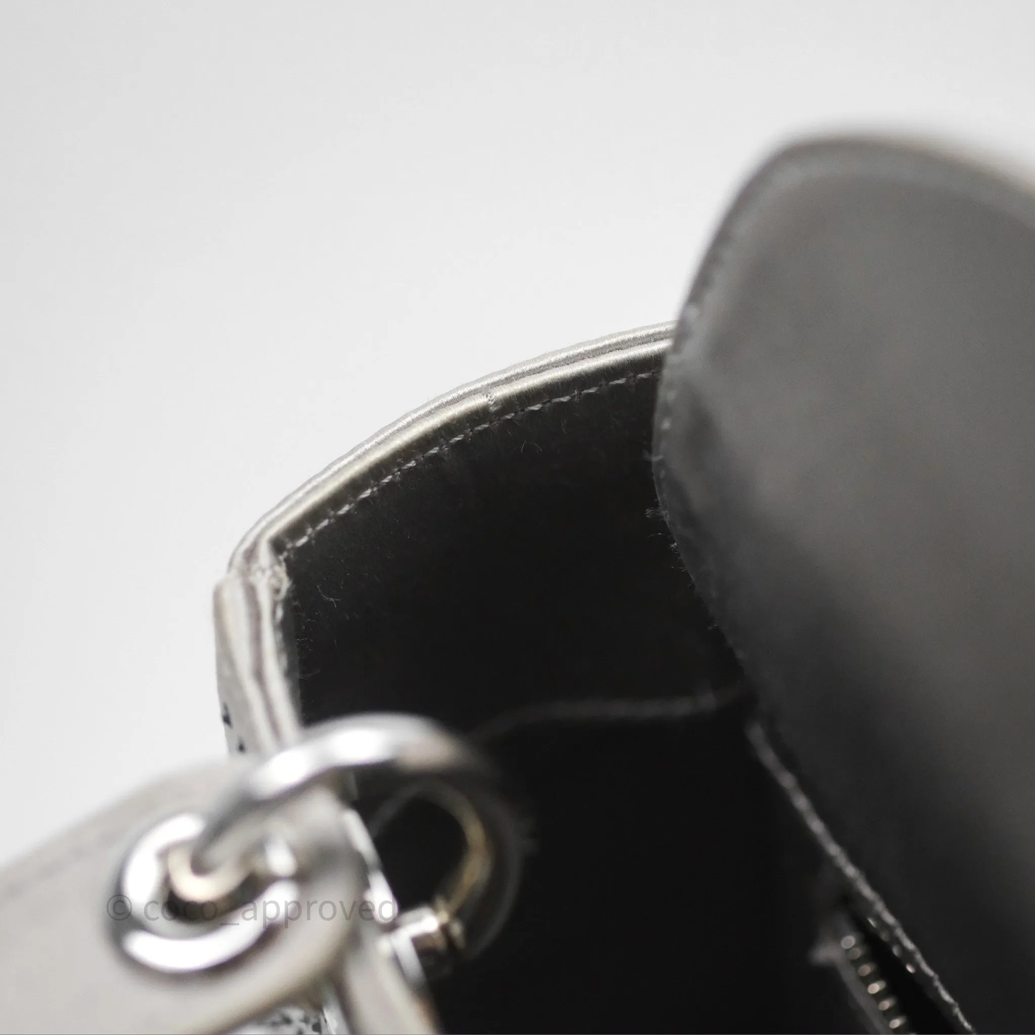 Christian Dior Mini Lady Dior Bag Grey Strass Cannage Satin Silver Hardware