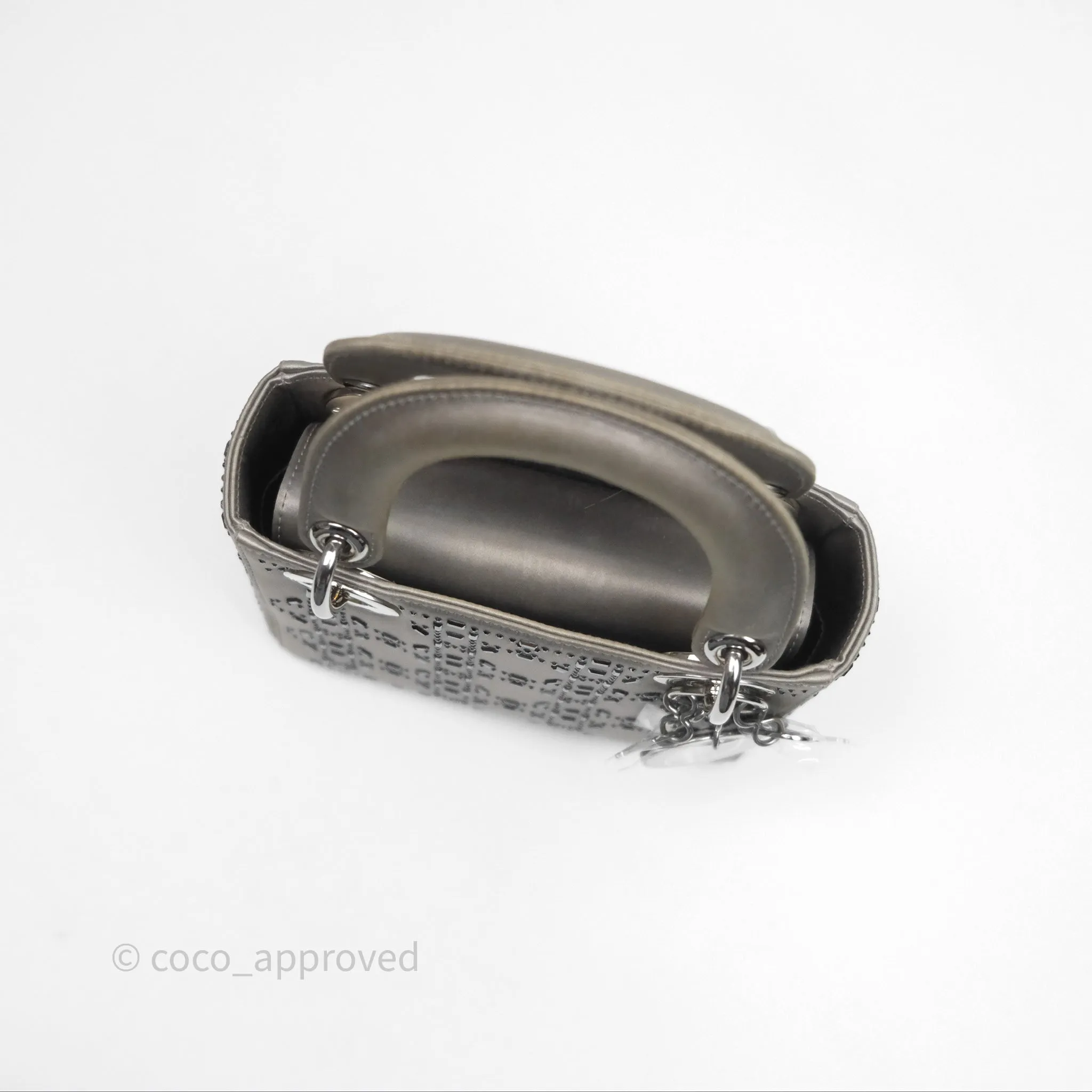 Christian Dior Mini Lady Dior Bag Grey Strass Cannage Satin Silver Hardware