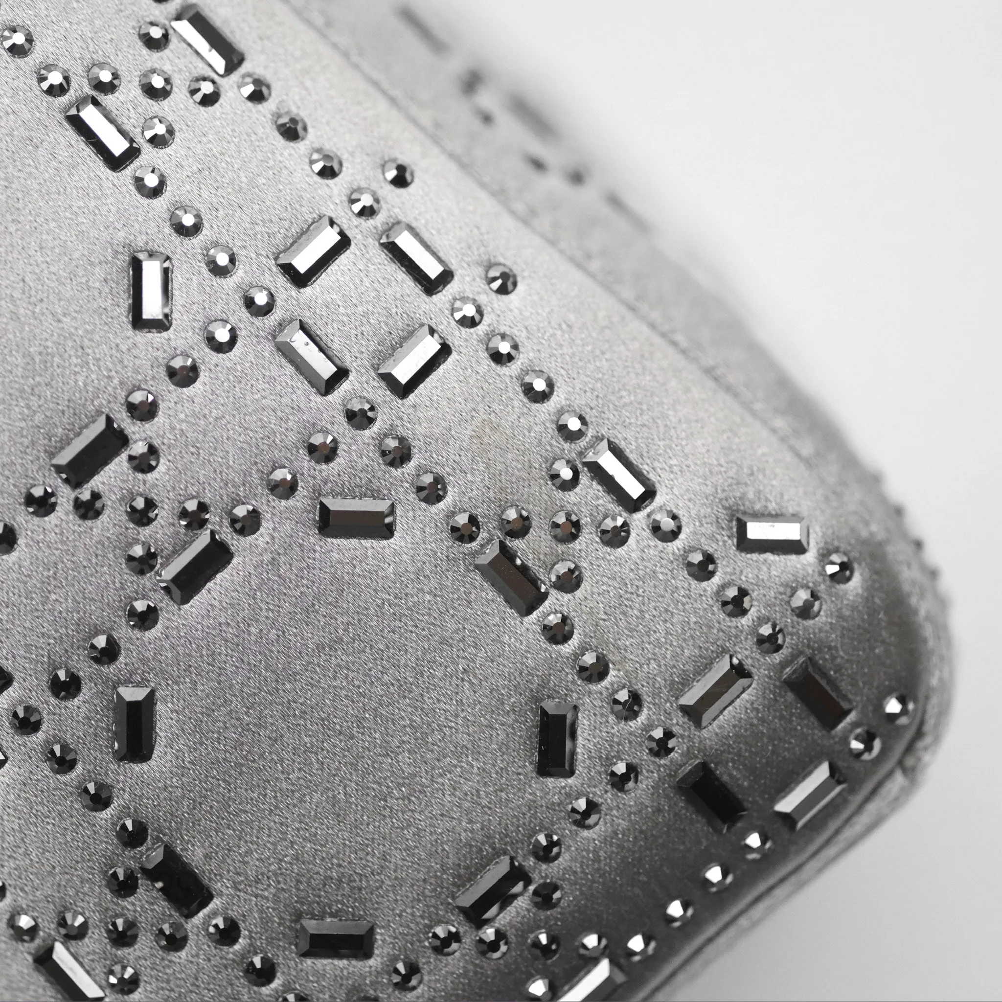 Christian Dior Mini Lady Dior Bag Grey Strass Cannage Satin Silver Hardware