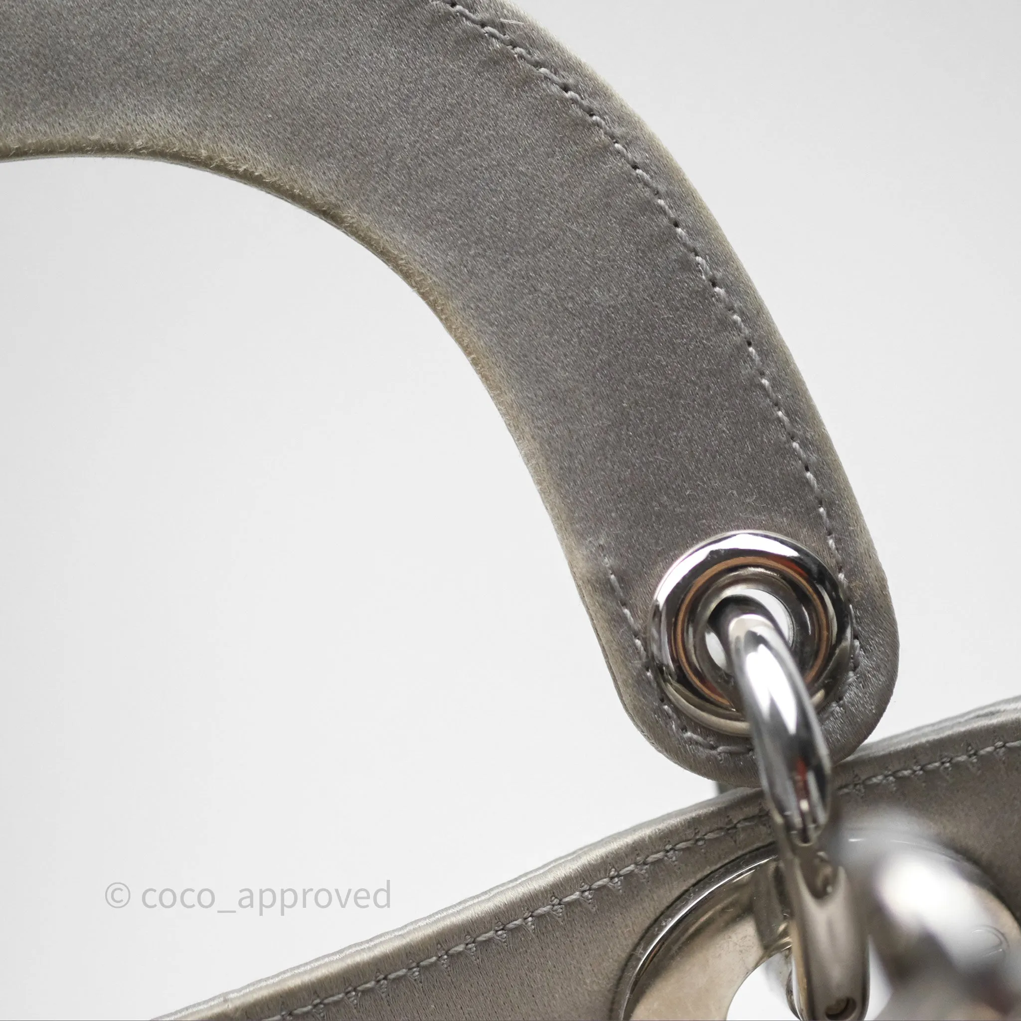Christian Dior Mini Lady Dior Bag Grey Strass Cannage Satin Silver Hardware