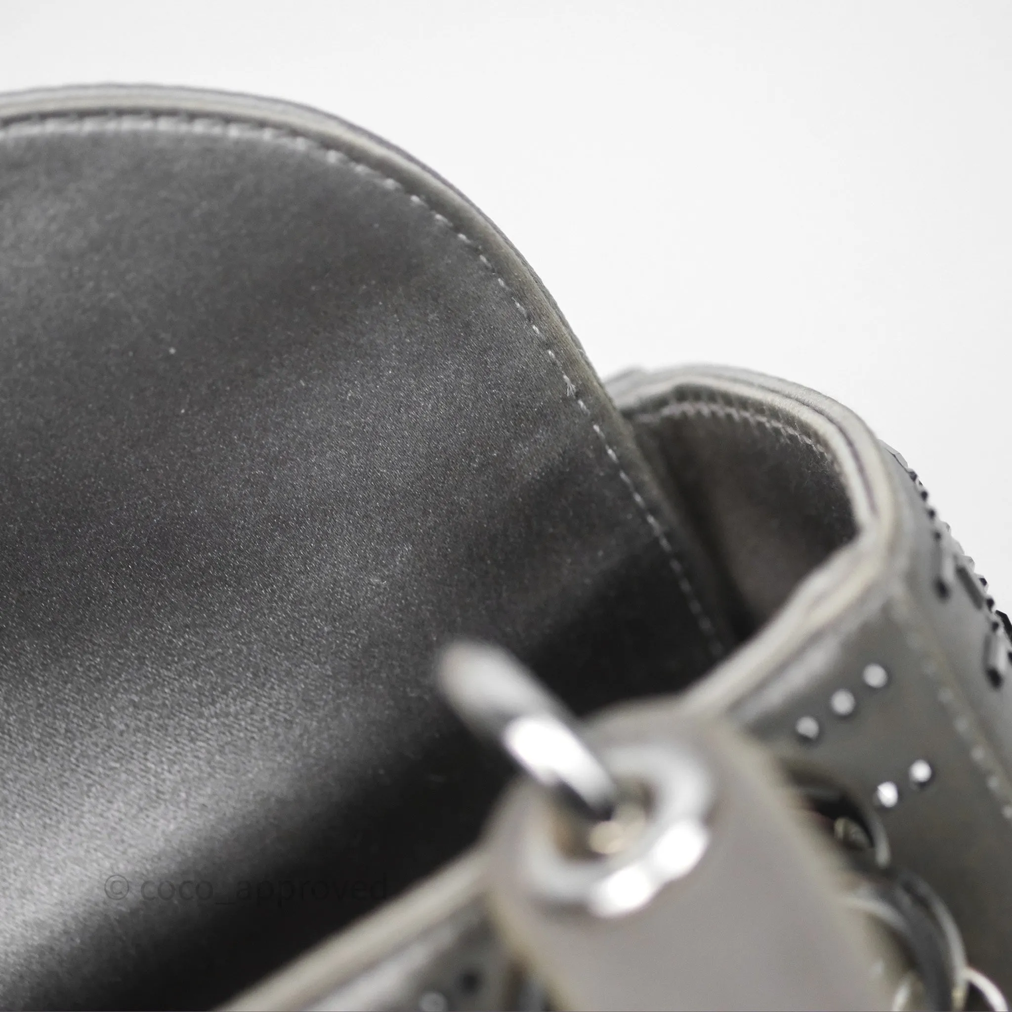 Christian Dior Mini Lady Dior Bag Grey Strass Cannage Satin Silver Hardware