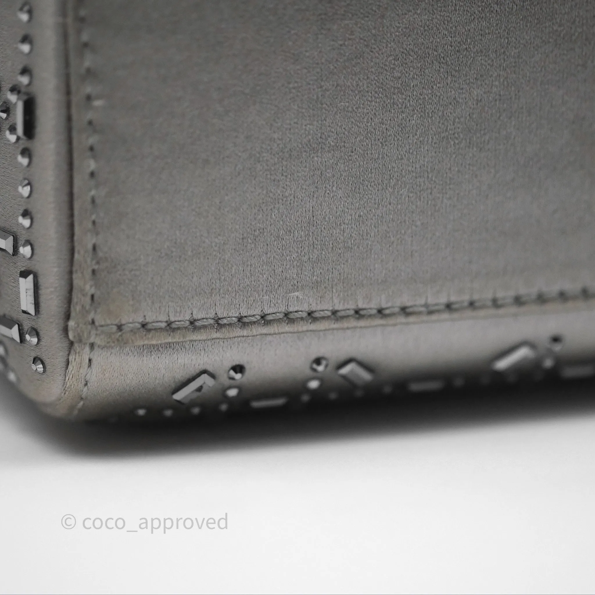 Christian Dior Mini Lady Dior Bag Grey Strass Cannage Satin Silver Hardware