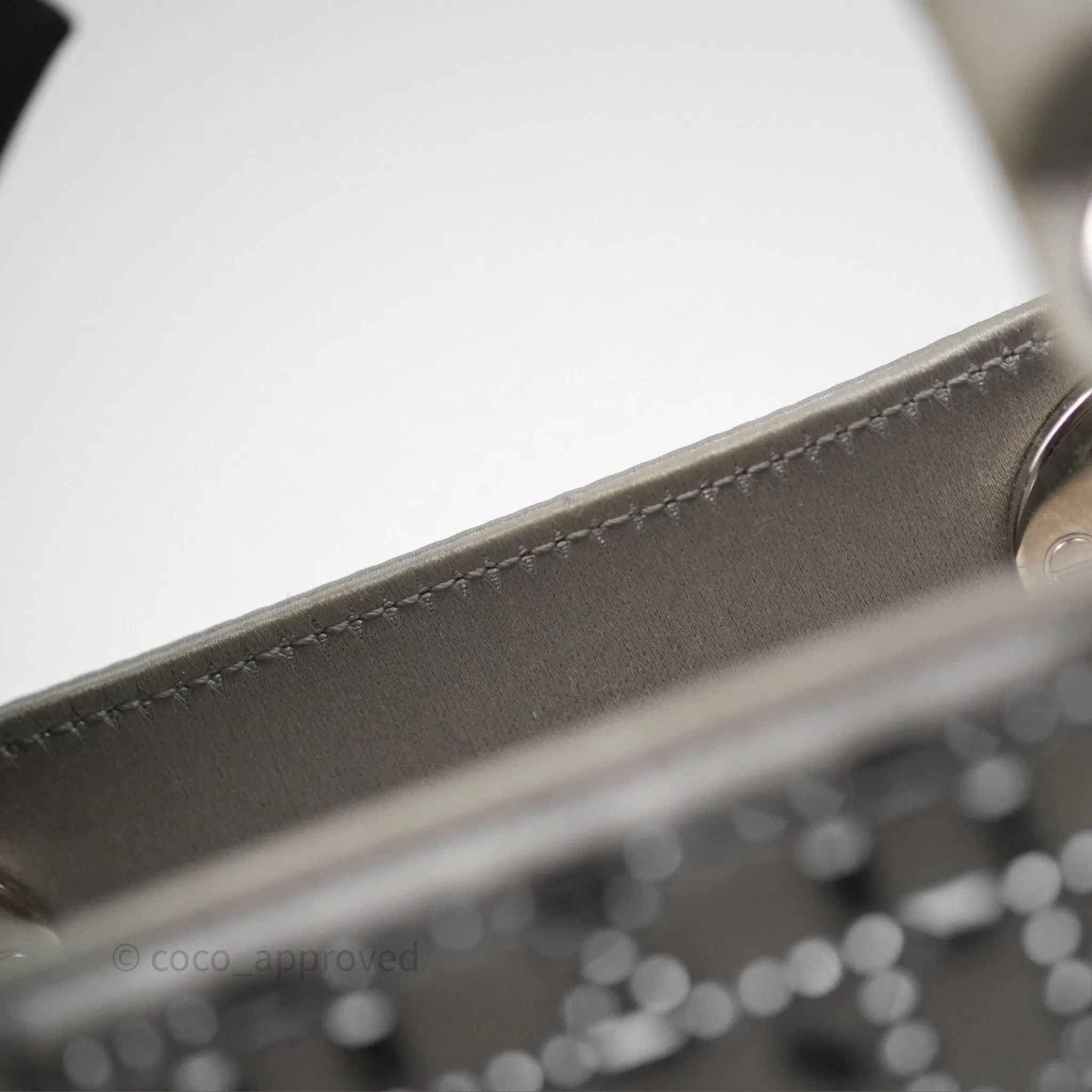 Christian Dior Mini Lady Dior Bag Grey Strass Cannage Satin Silver Hardware