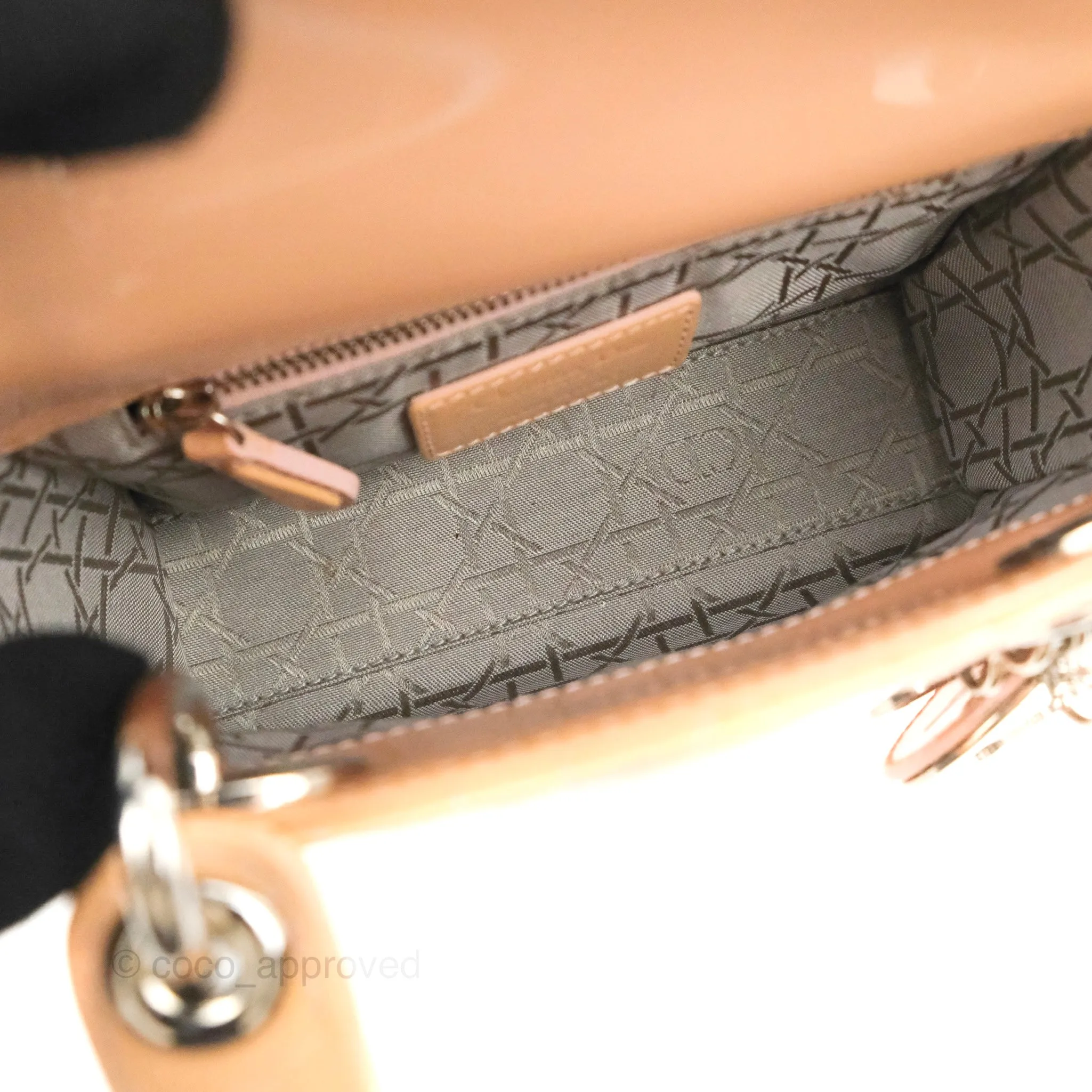 Christian Dior Mini Lady Dior Beige Pink Patent Silver Hardware