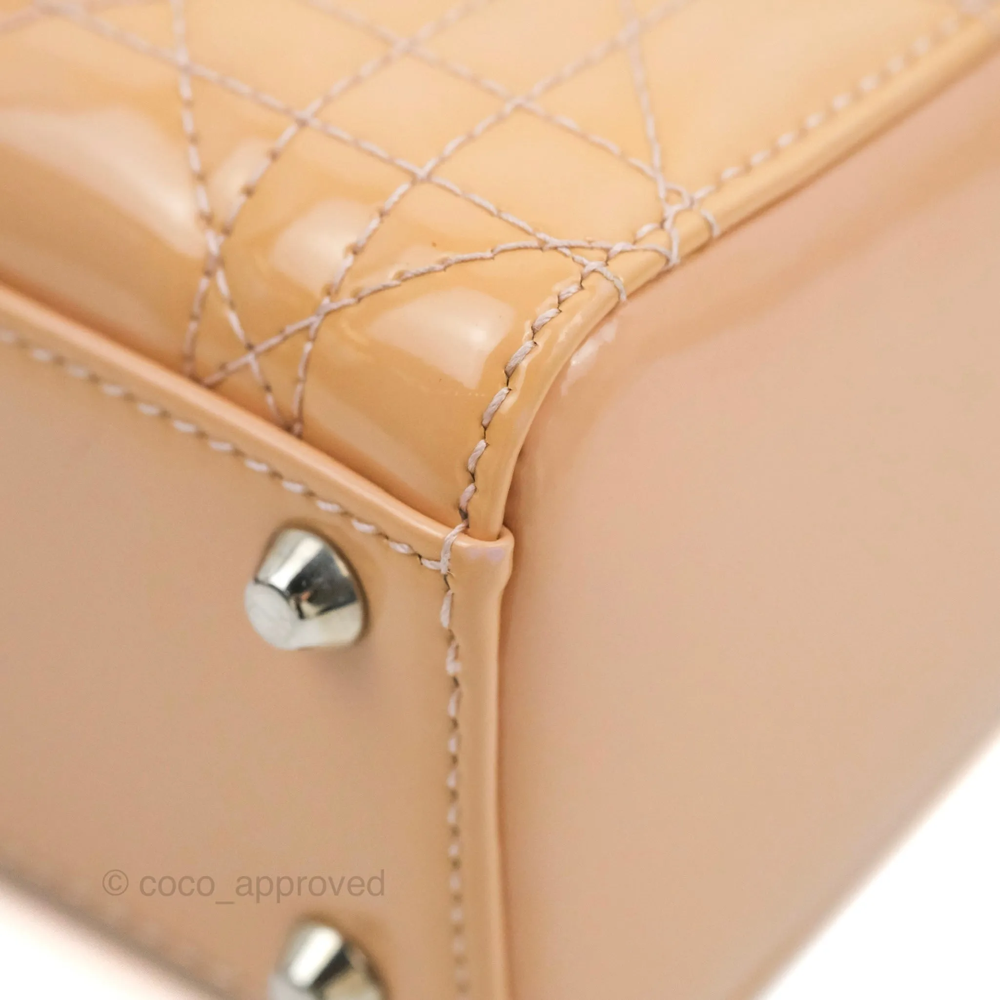 Christian Dior Mini Lady Dior Beige Pink Patent Silver Hardware
