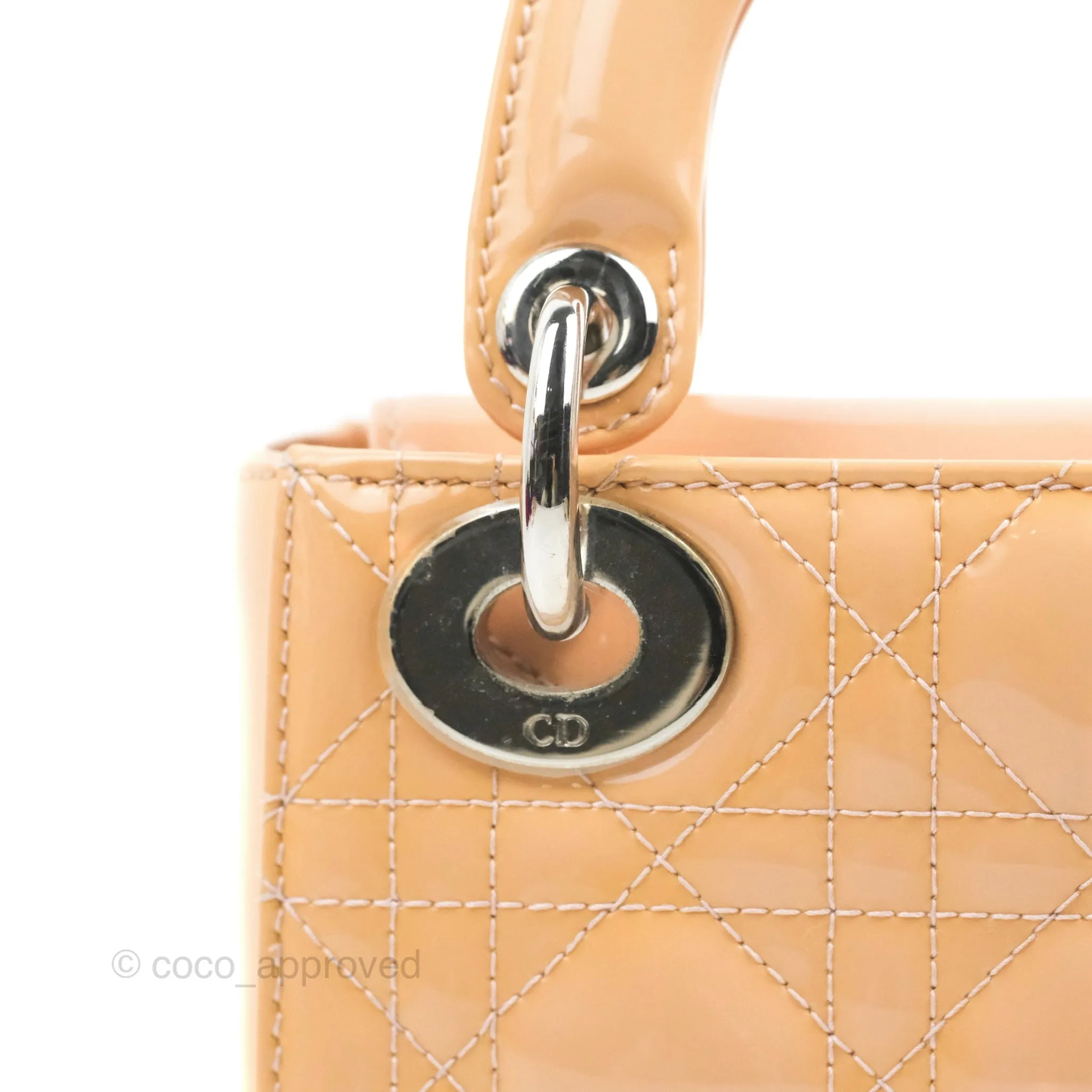 Christian Dior Mini Lady Dior Beige Pink Patent Silver Hardware