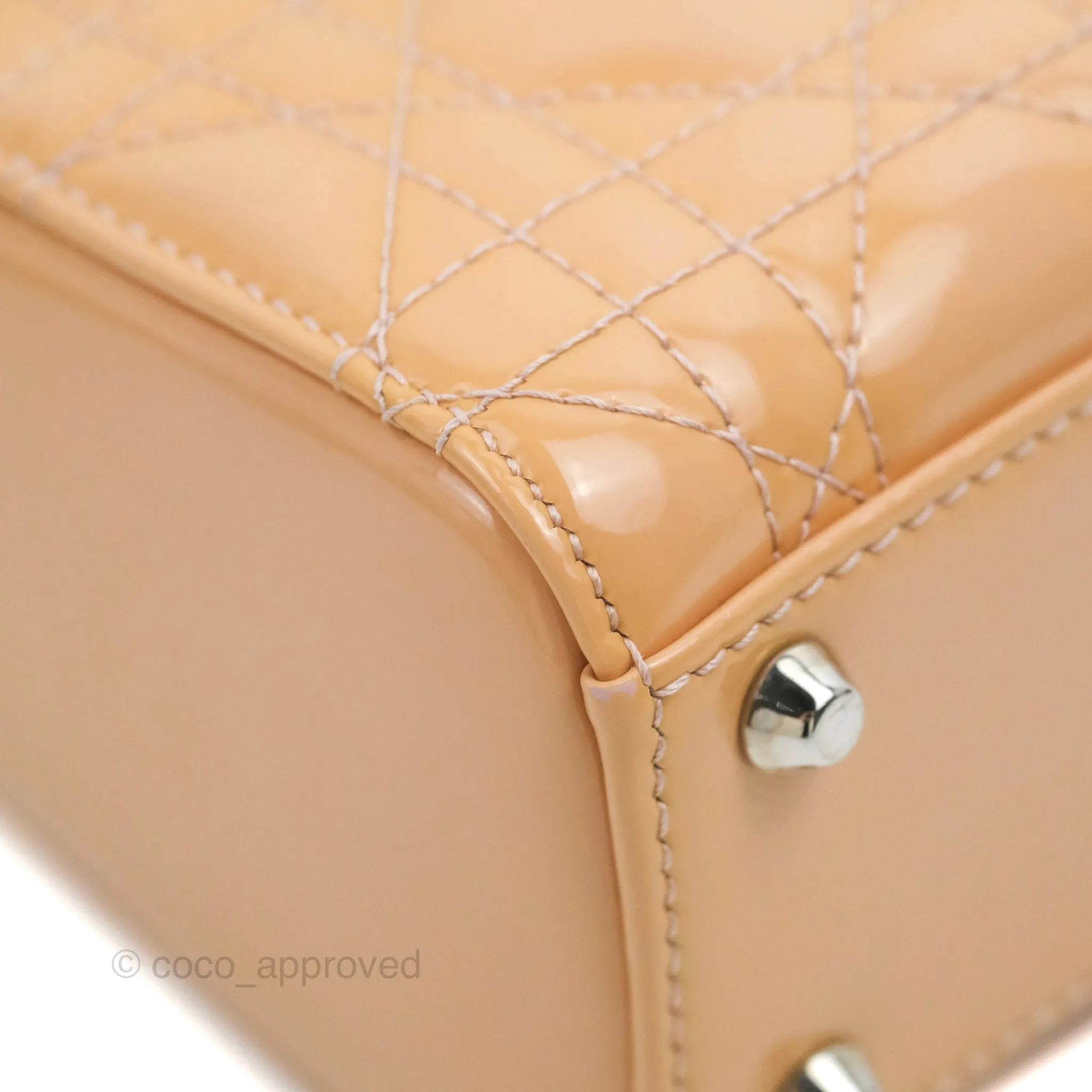 Christian Dior Mini Lady Dior Beige Pink Patent Silver Hardware