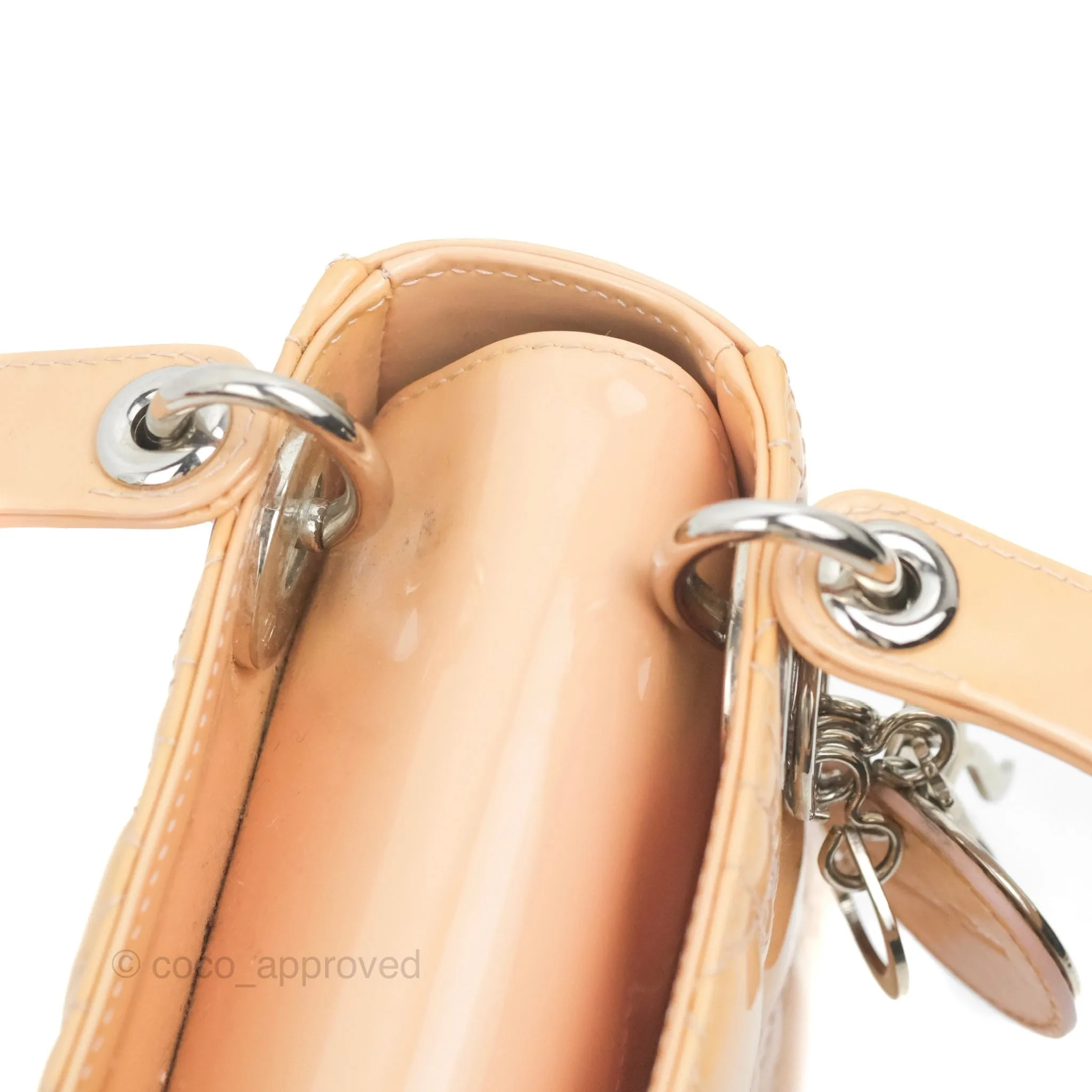 Christian Dior Mini Lady Dior Beige Pink Patent Silver Hardware