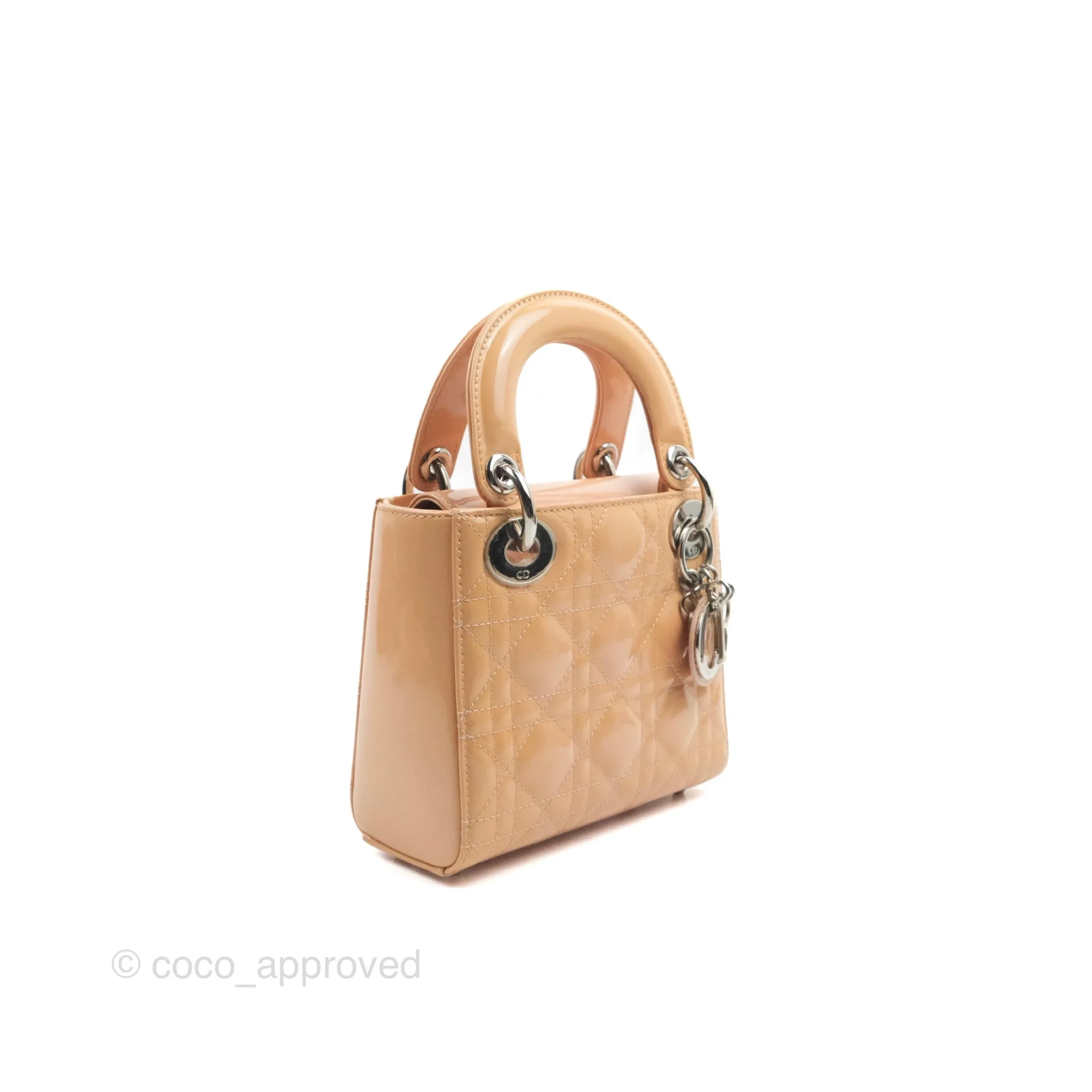 Christian Dior Mini Lady Dior Beige Pink Patent Silver Hardware
