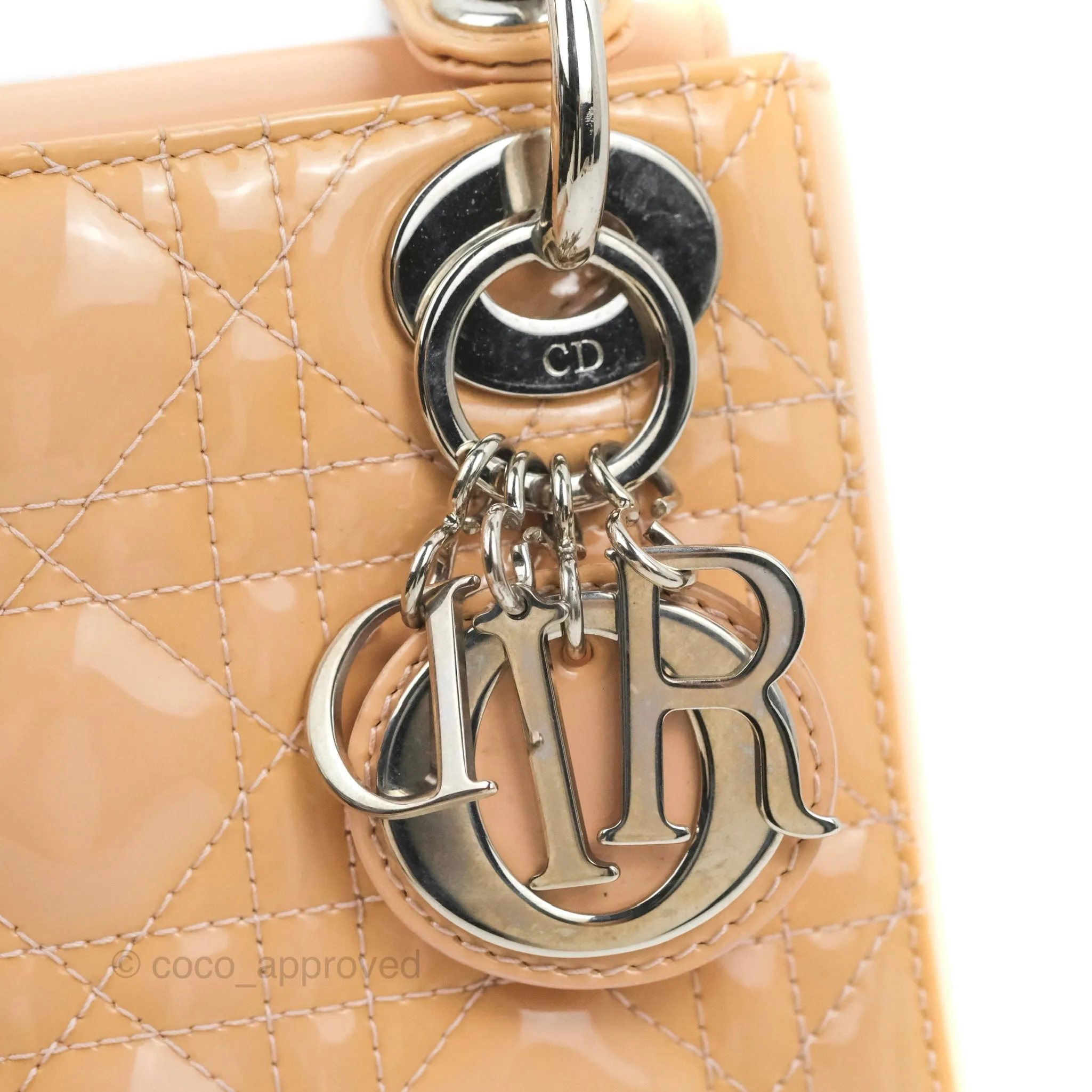 Christian Dior Mini Lady Dior Beige Pink Patent Silver Hardware