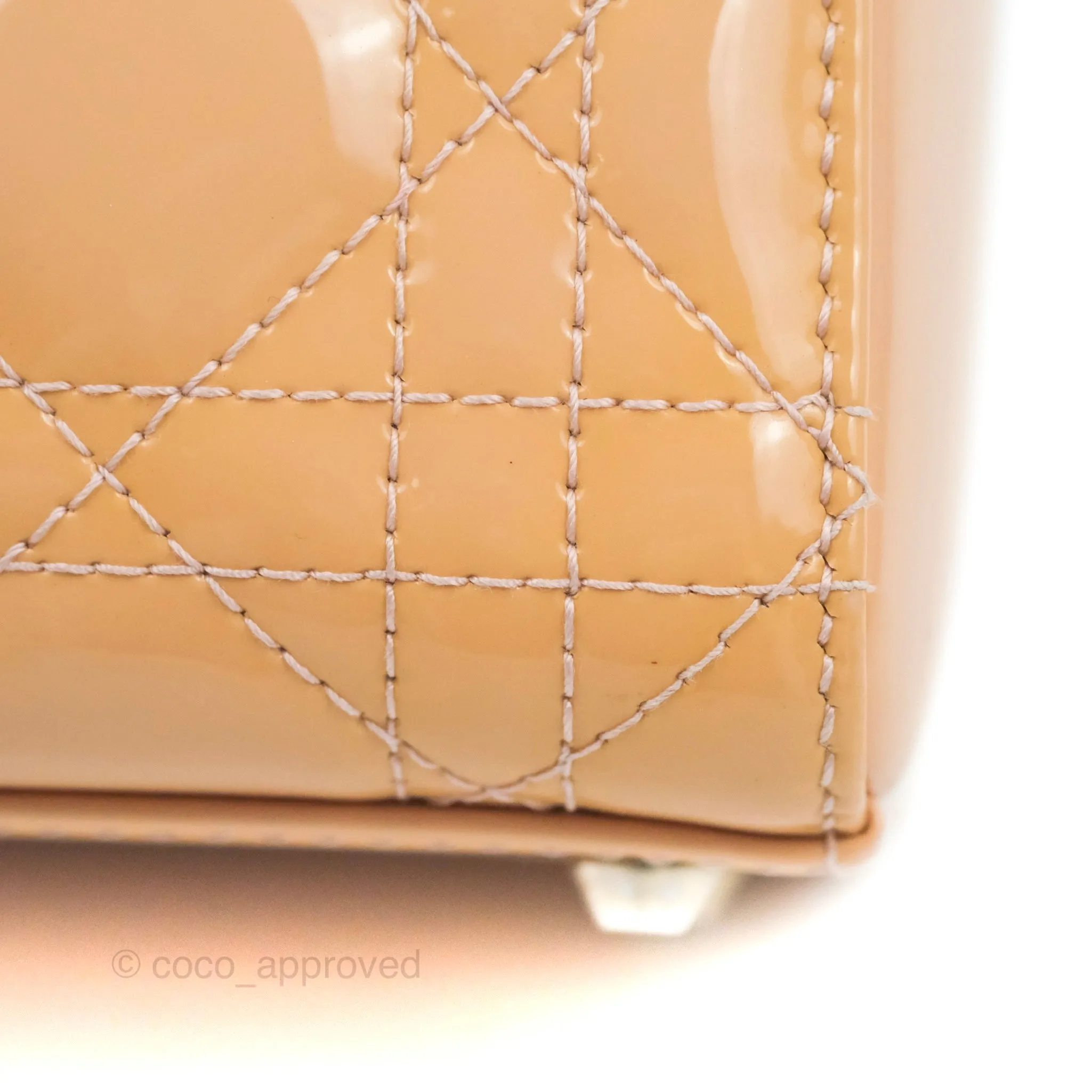 Christian Dior Mini Lady Dior Beige Pink Patent Silver Hardware
