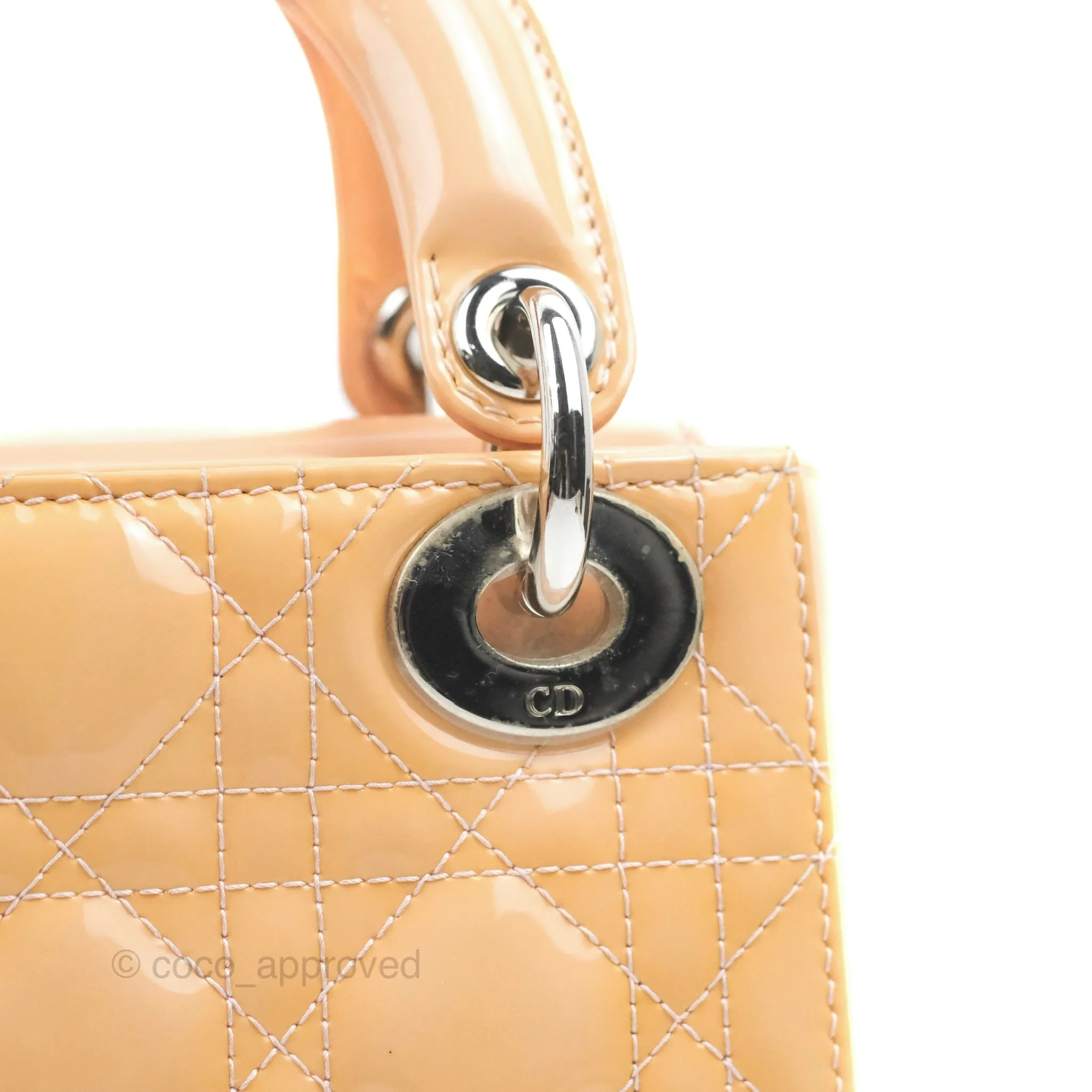 Christian Dior Mini Lady Dior Beige Pink Patent Silver Hardware