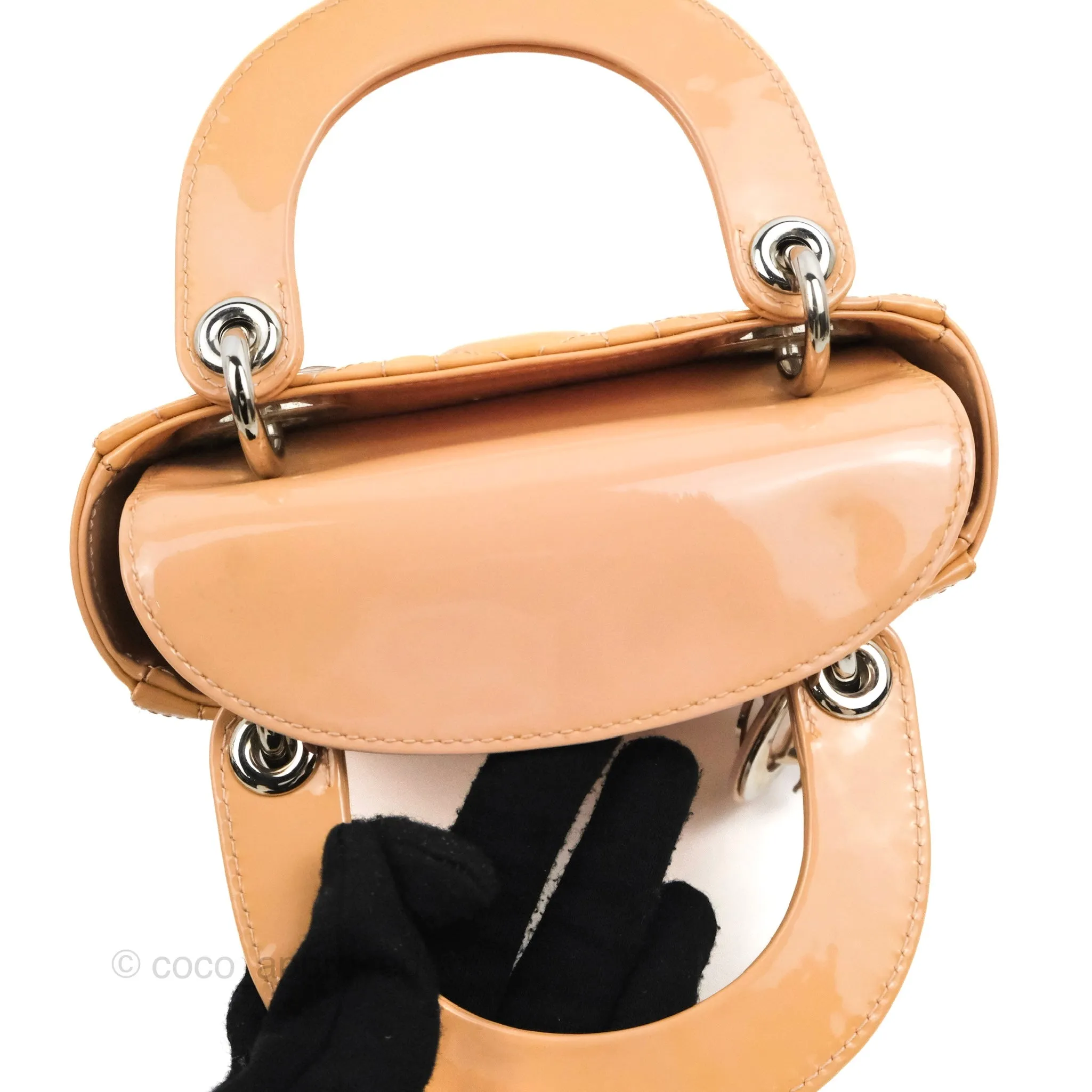 Christian Dior Mini Lady Dior Beige Pink Patent Silver Hardware