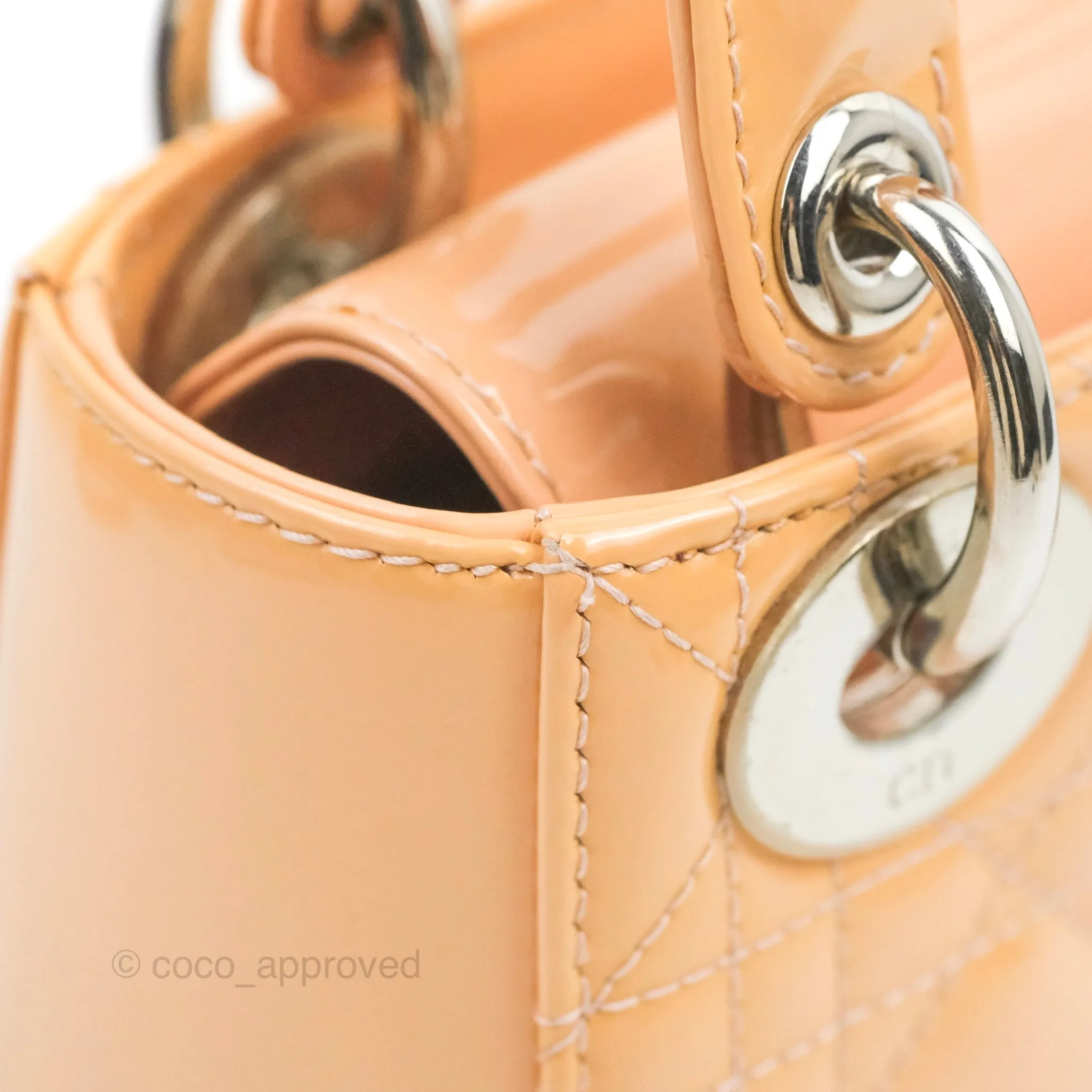 Christian Dior Mini Lady Dior Beige Pink Patent Silver Hardware