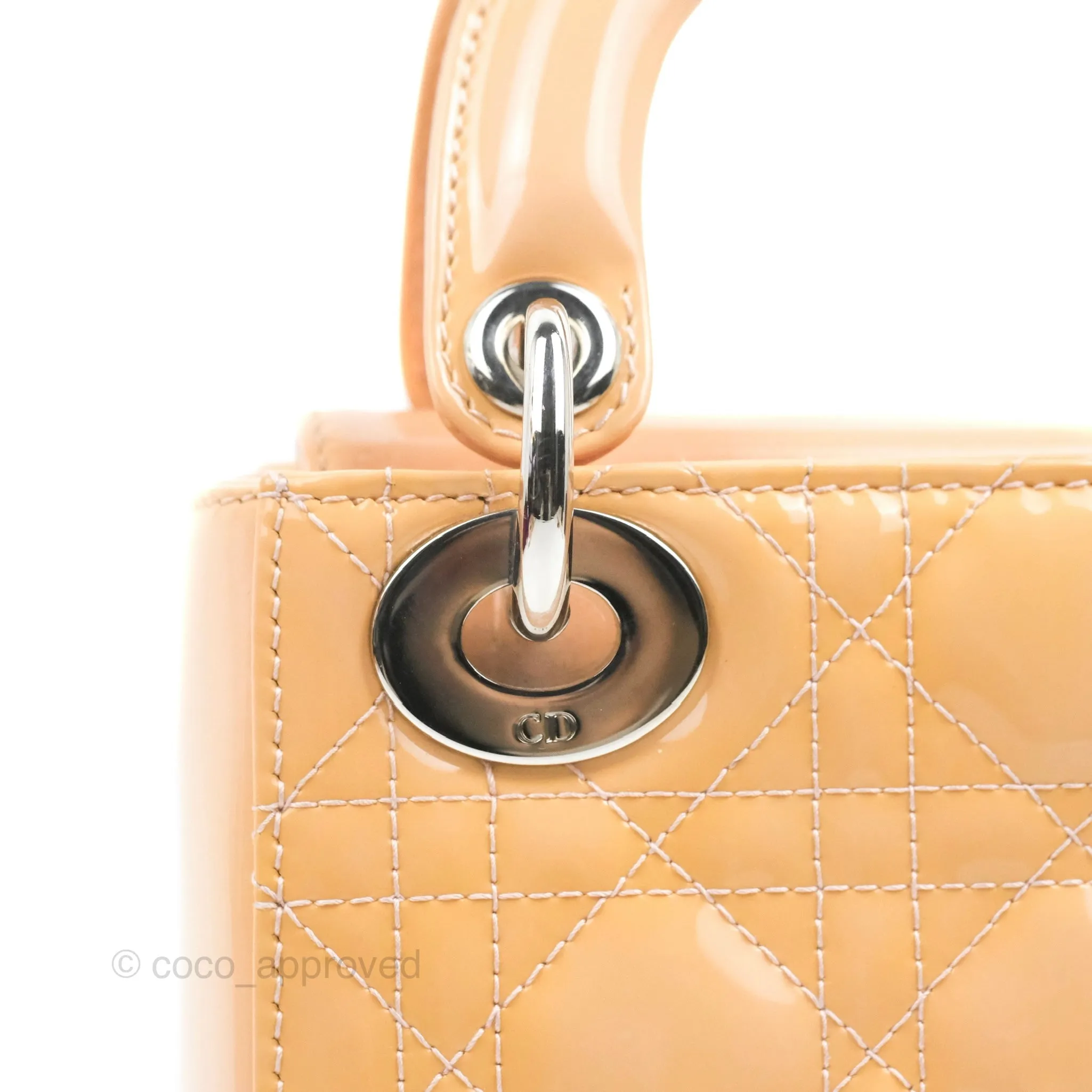 Christian Dior Mini Lady Dior Beige Pink Patent Silver Hardware