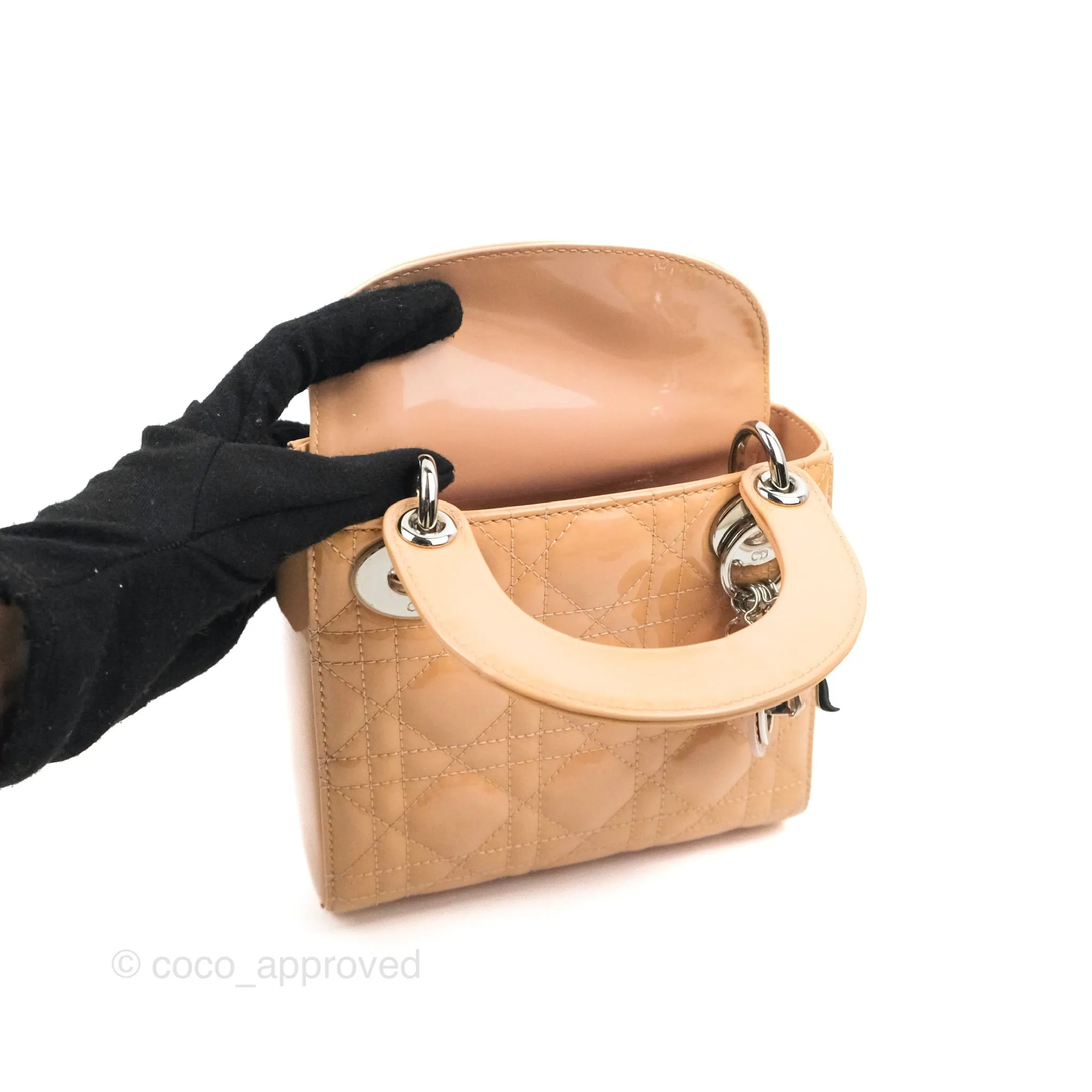 Christian Dior Mini Lady Dior Beige Pink Patent Silver Hardware