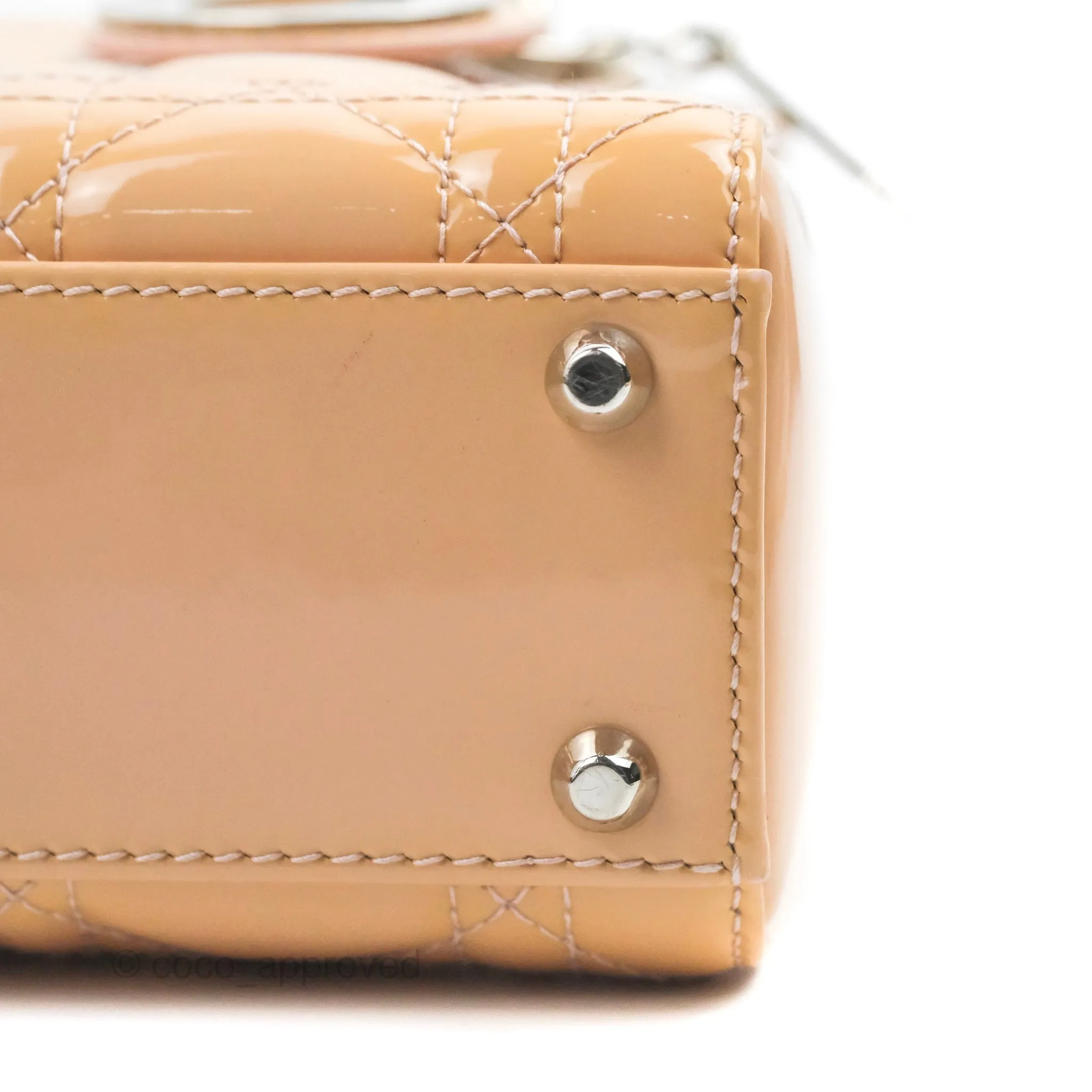 Christian Dior Mini Lady Dior Beige Pink Patent Silver Hardware