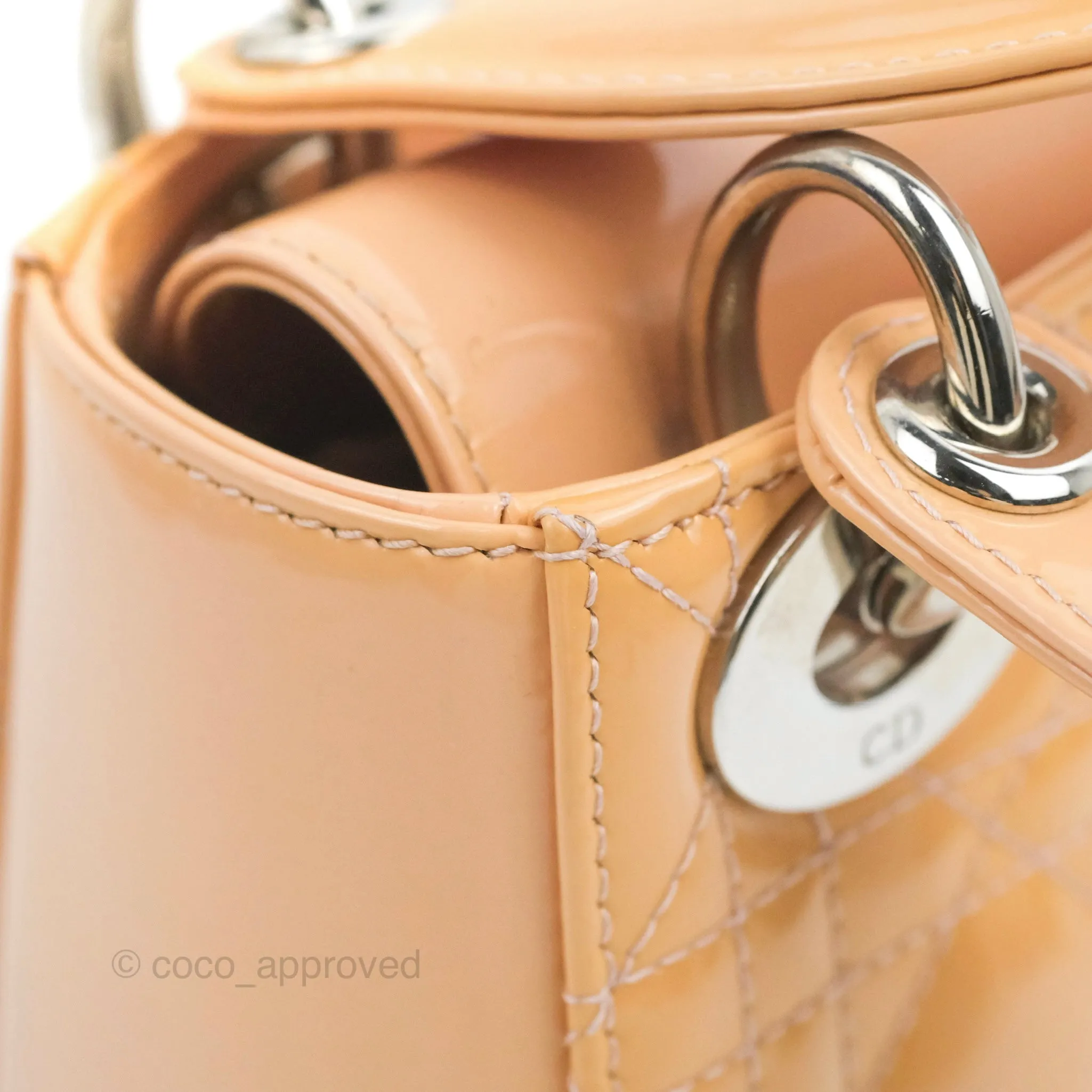 Christian Dior Mini Lady Dior Beige Pink Patent Silver Hardware