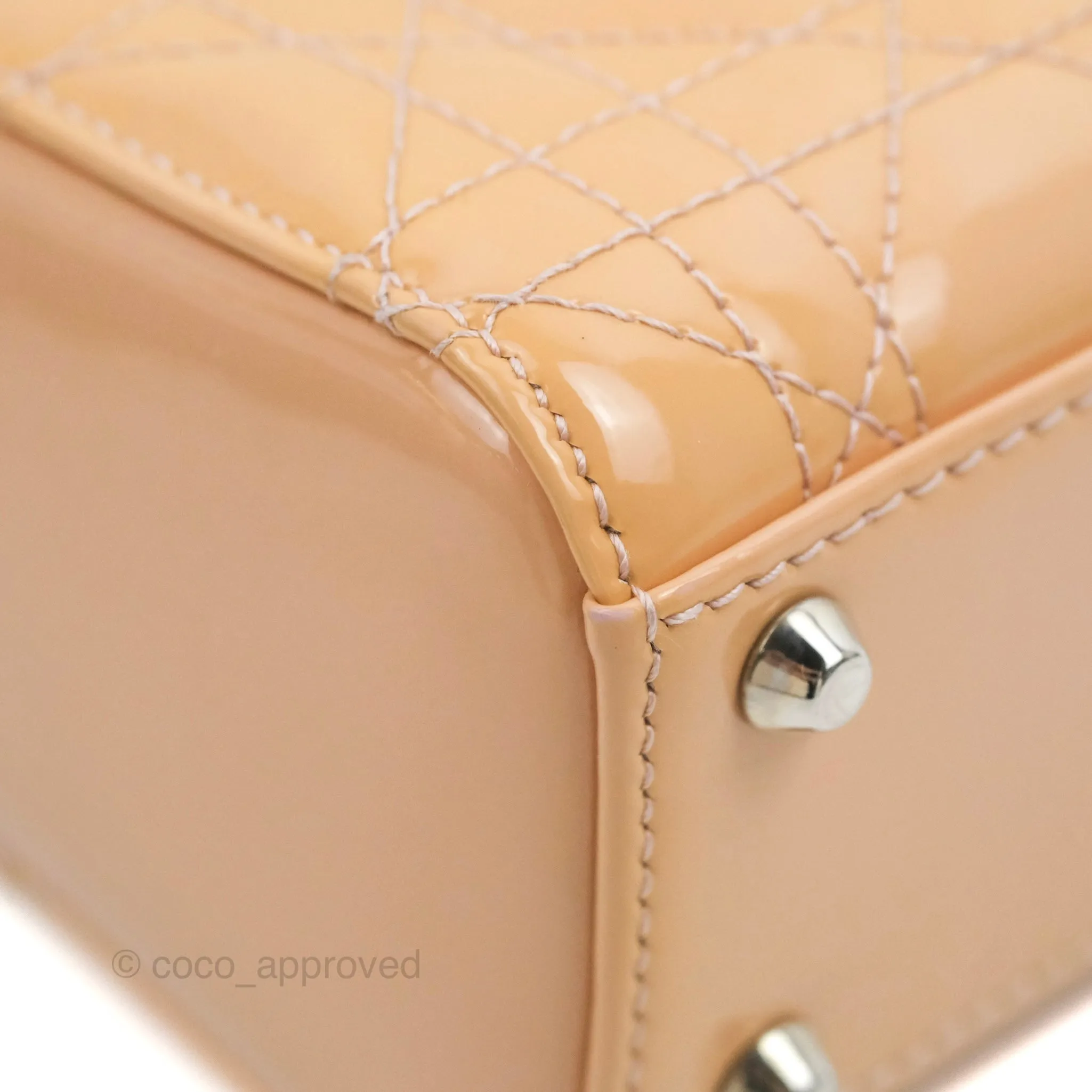 Christian Dior Mini Lady Dior Beige Pink Patent Silver Hardware