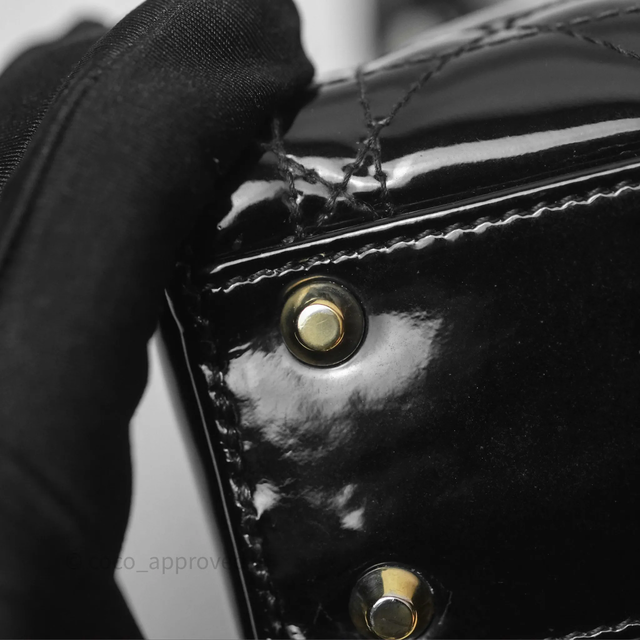 Christian Dior Mini Lady Dior Black Patent Gold Hardware