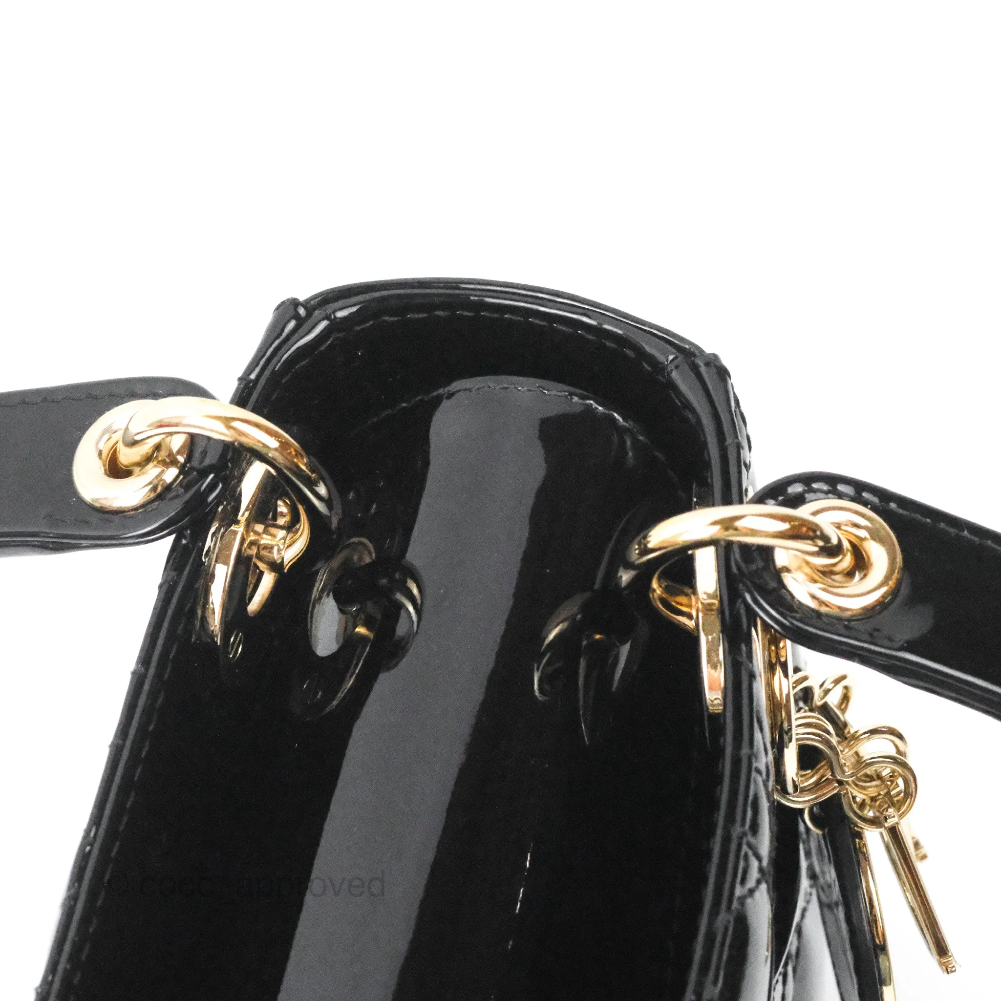 Christian Dior Mini Lady Dior Black Patent Gold Hardware