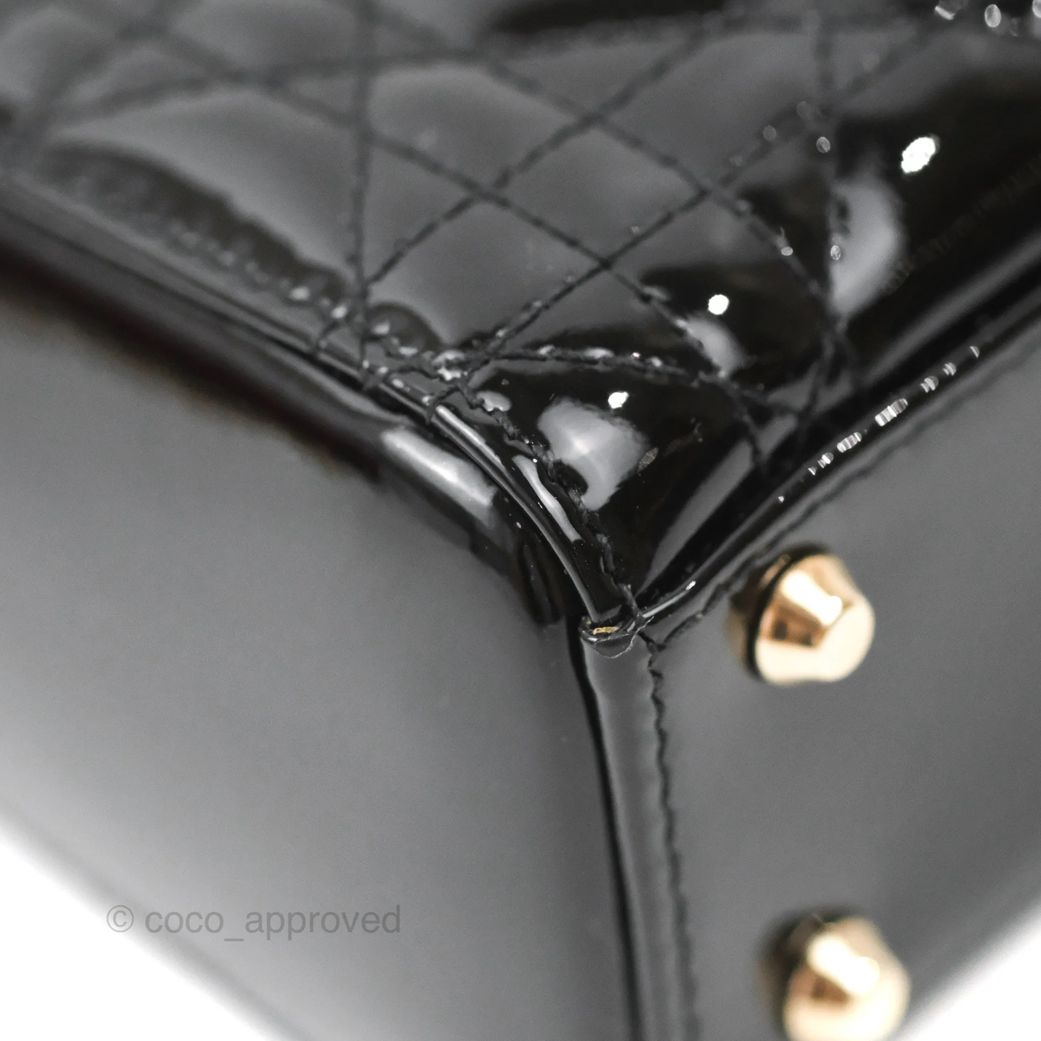 Christian Dior Mini Lady Dior Black Patent Gold Hardware