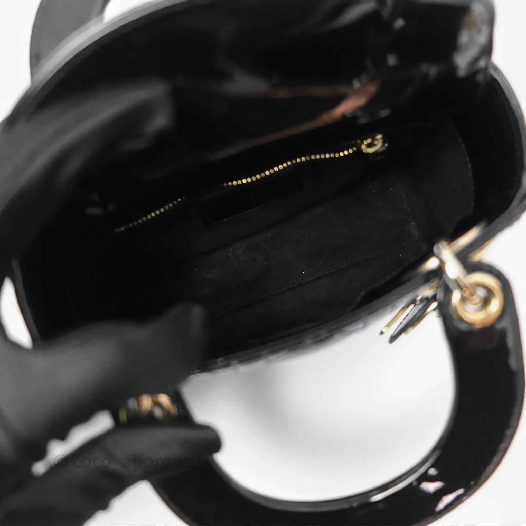 Christian Dior Mini Lady Dior Black Patent Gold Hardware