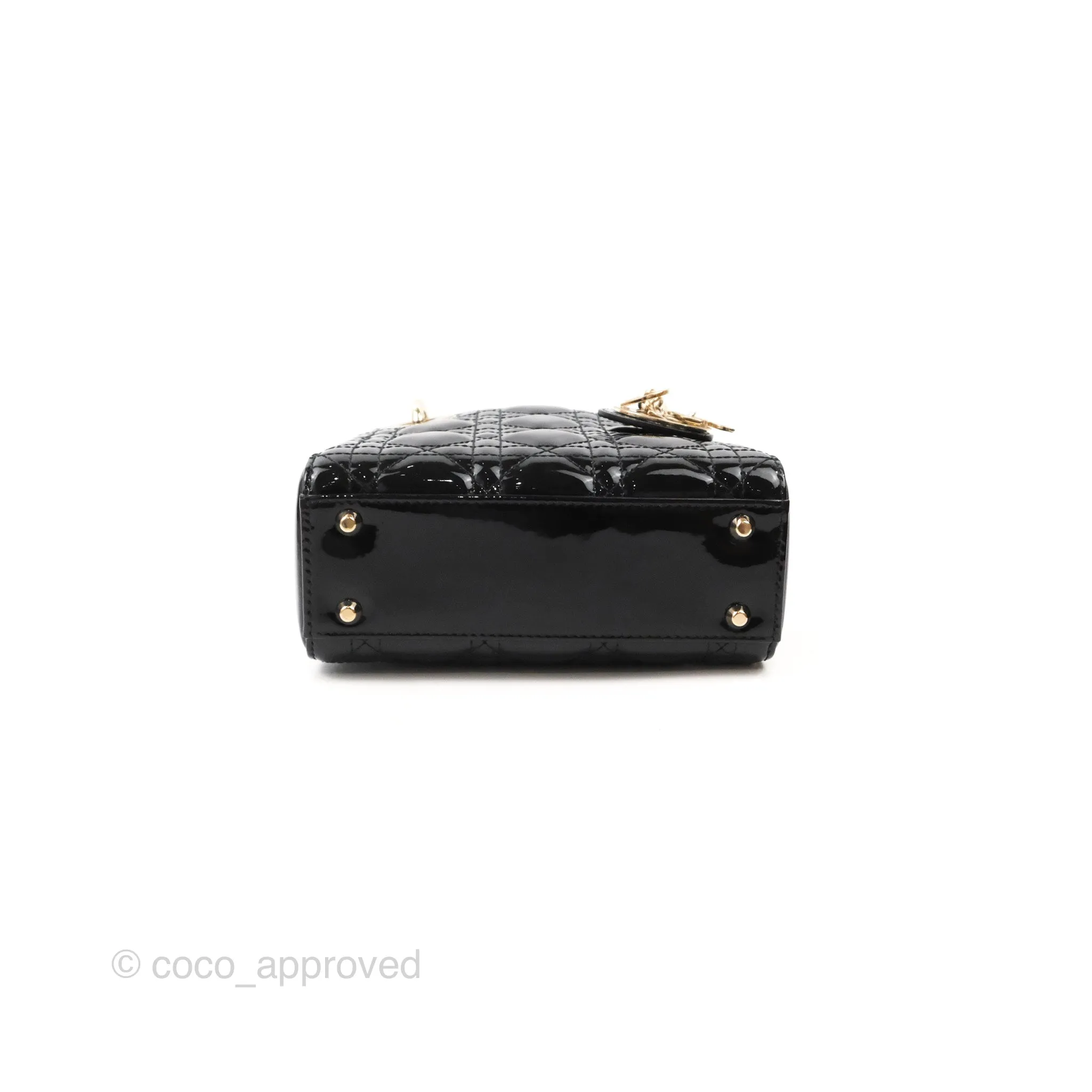 Christian Dior Mini Lady Dior Black Patent Gold Hardware
