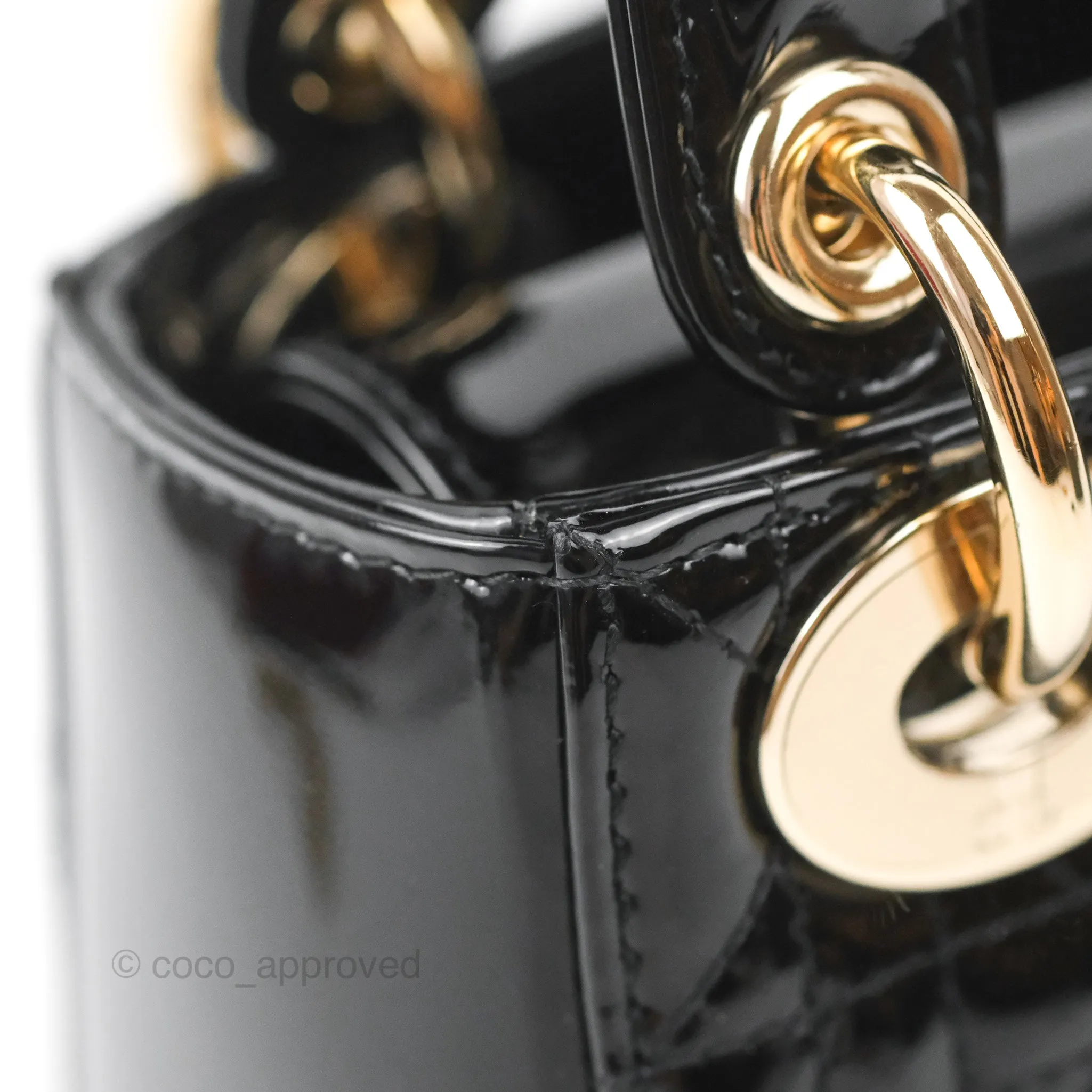 Christian Dior Mini Lady Dior Black Patent Gold Hardware