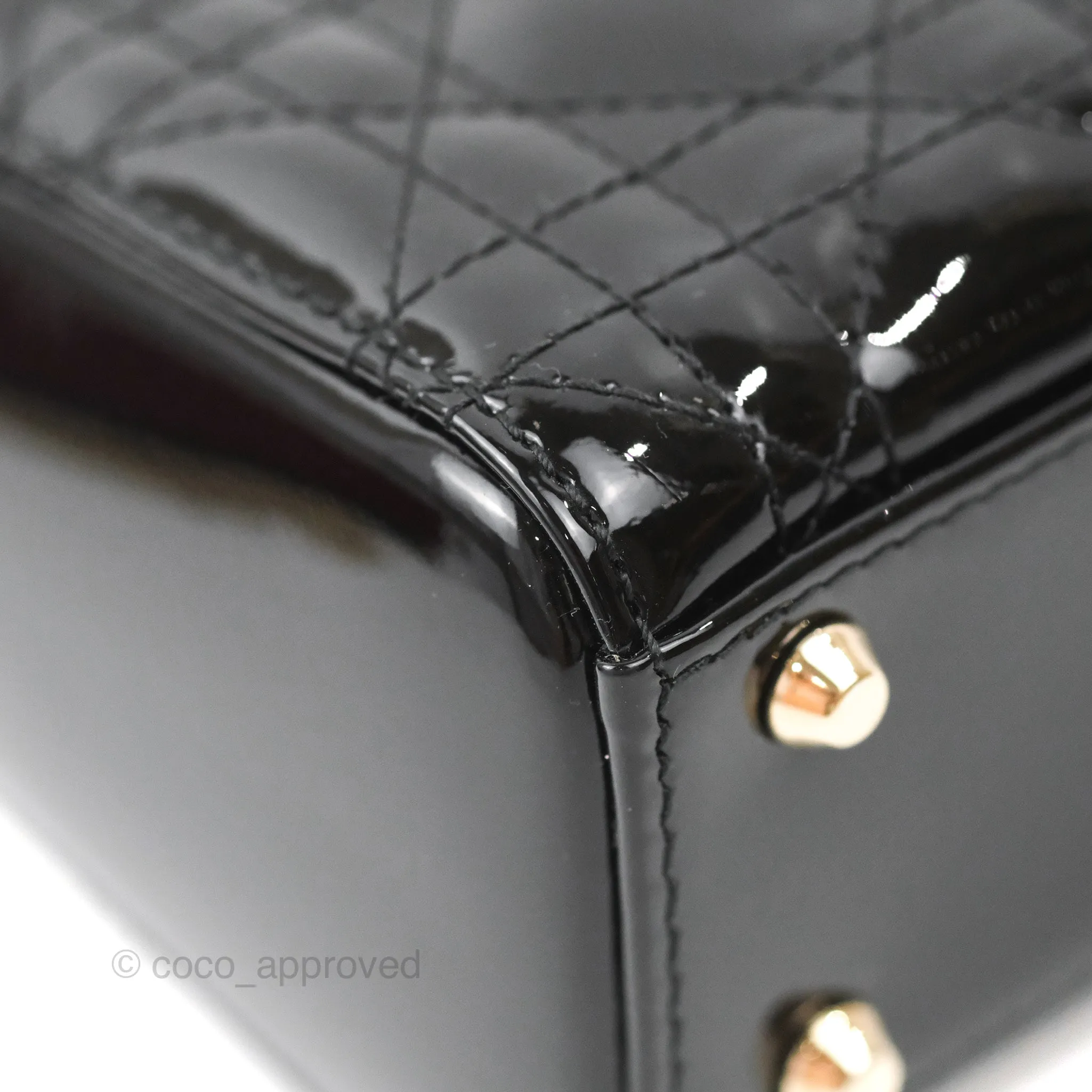 Christian Dior Mini Lady Dior Black Patent Gold Hardware