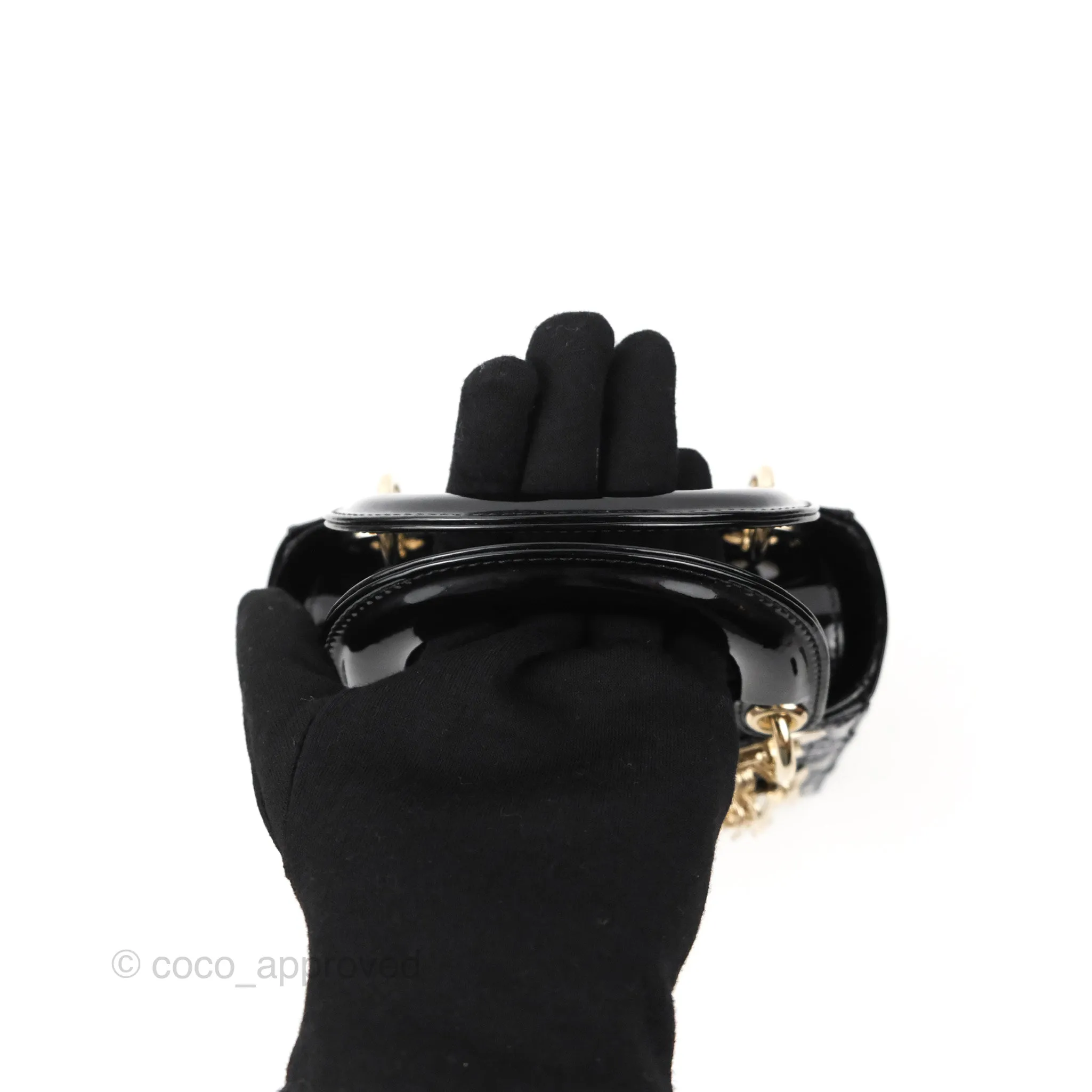Christian Dior Mini Lady Dior Black Patent Gold Hardware