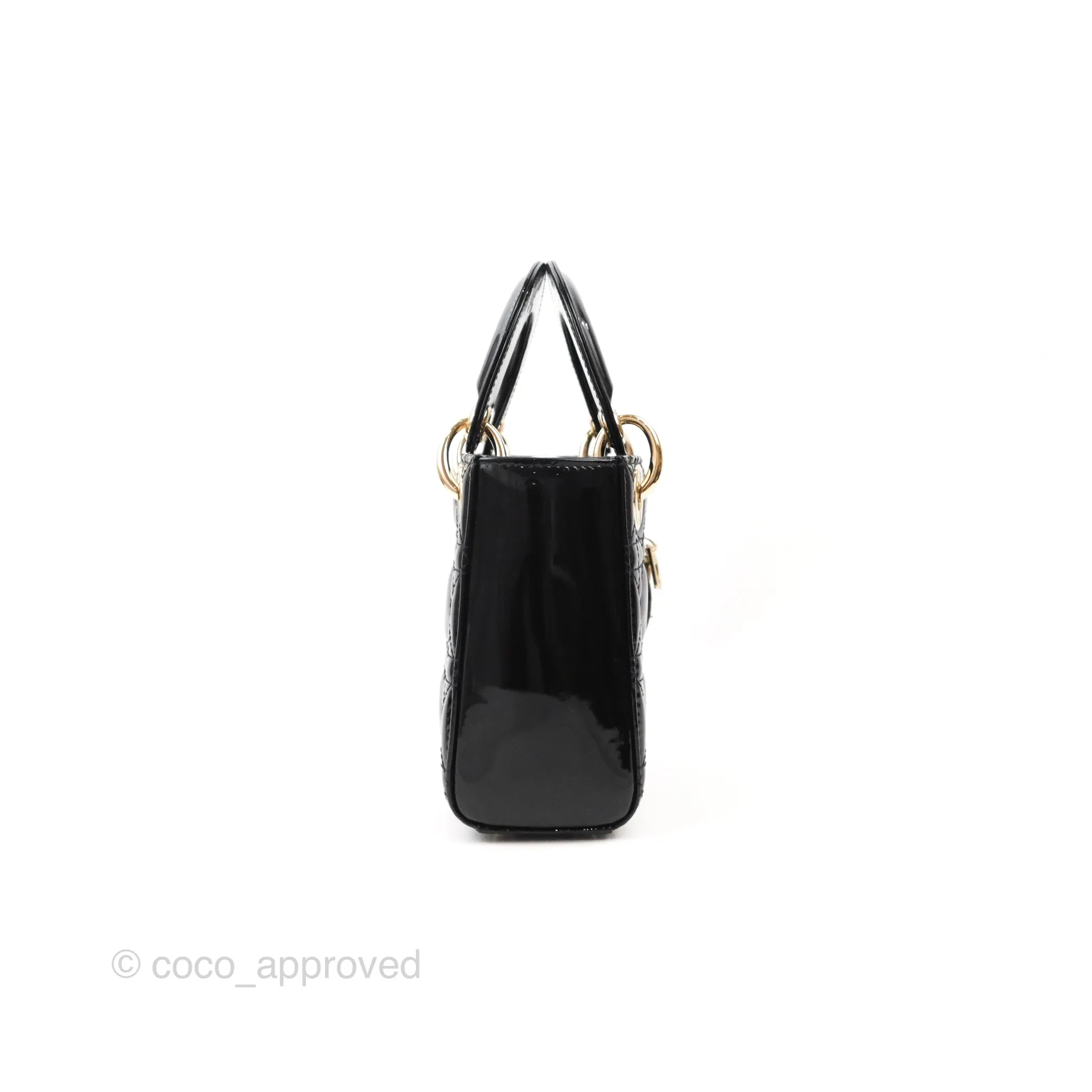 Christian Dior Mini Lady Dior Black Patent Gold Hardware