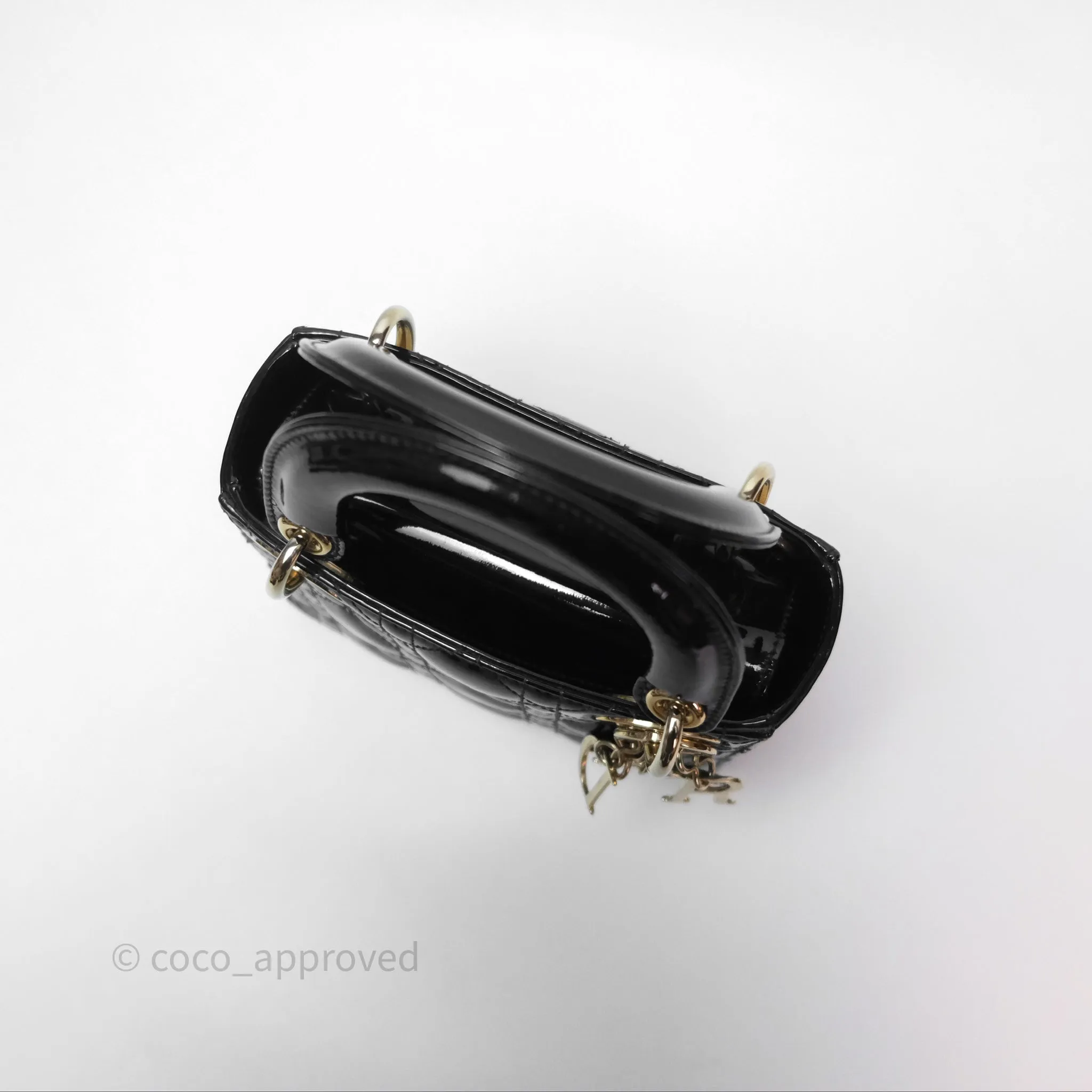 Christian Dior Mini Lady Dior Black Patent Gold Hardware