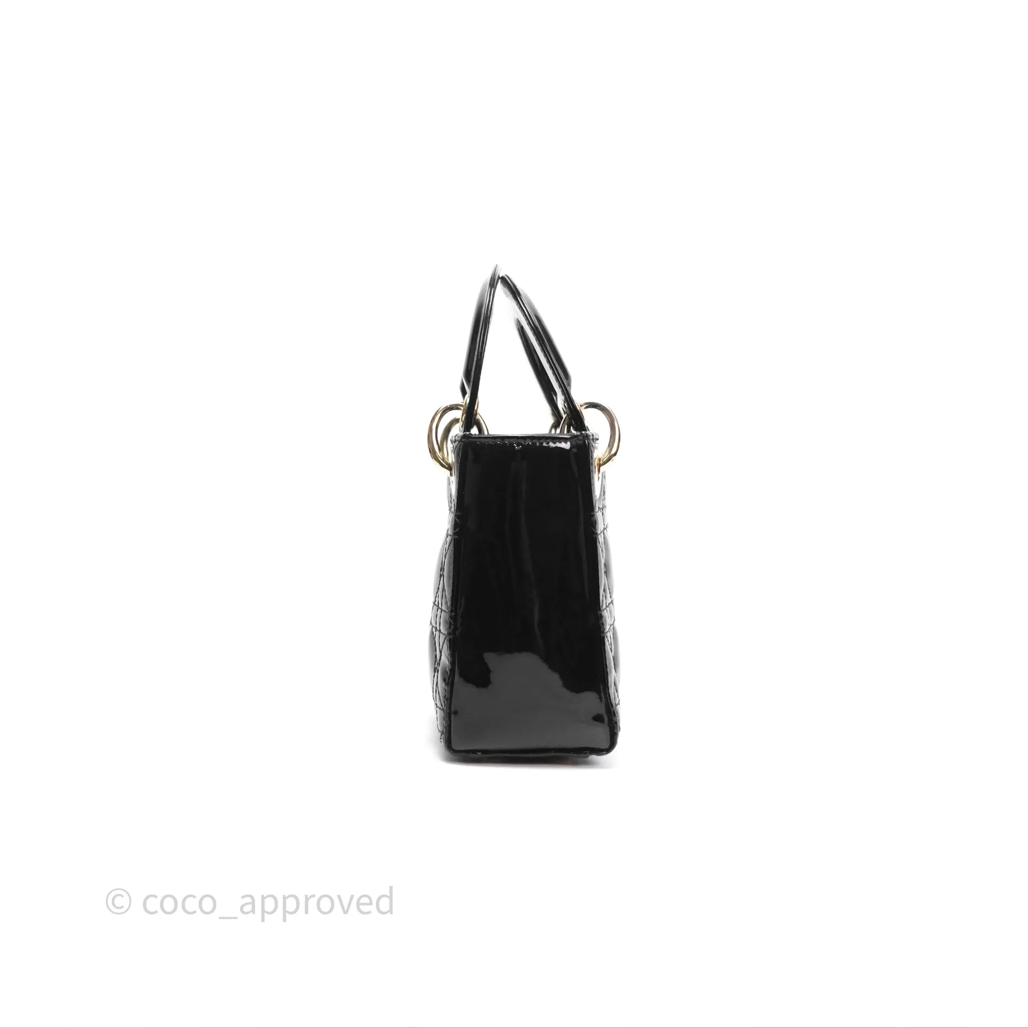 Christian Dior Mini Lady Dior Black Patent Gold Hardware