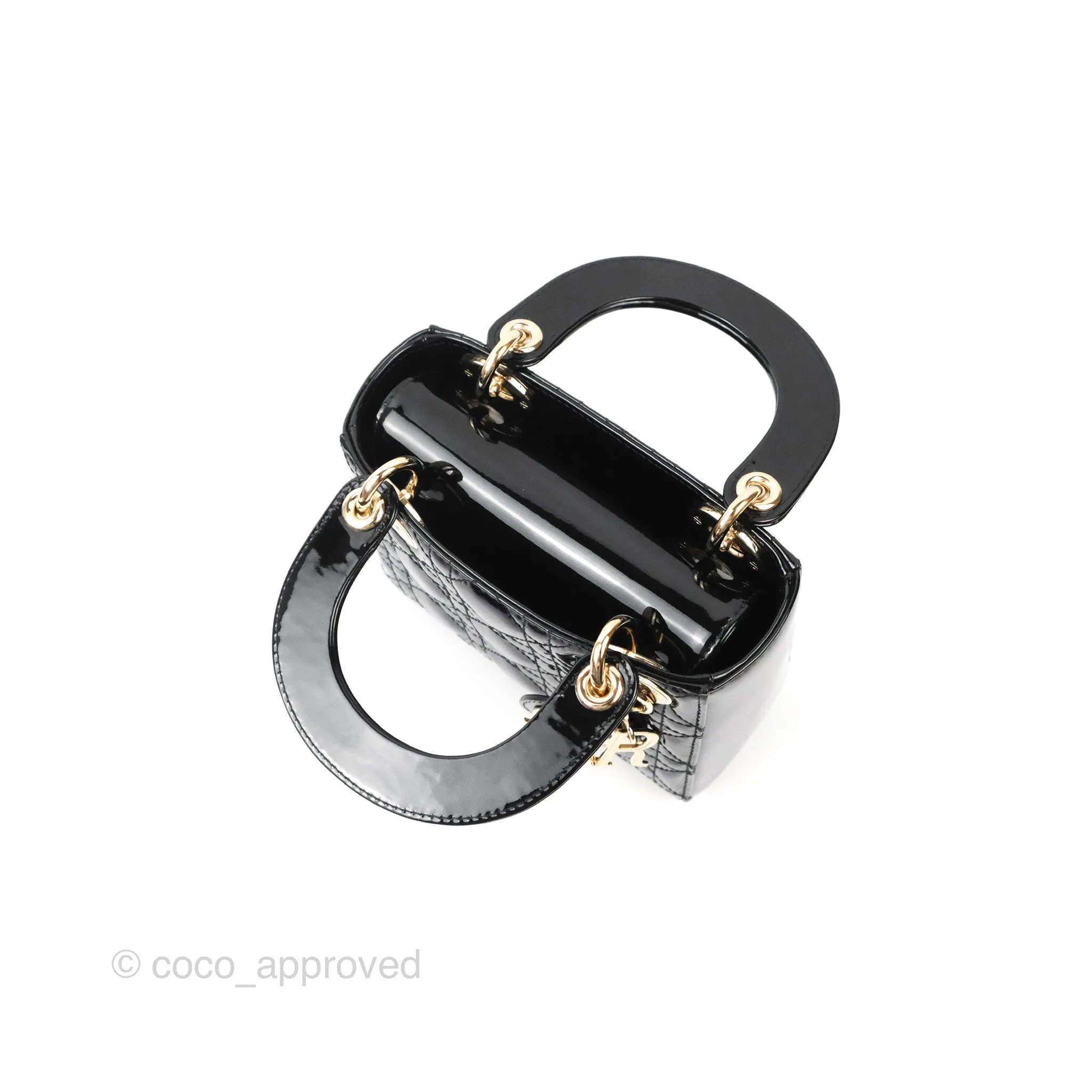 Christian Dior Mini Lady Dior Black Patent Gold Hardware