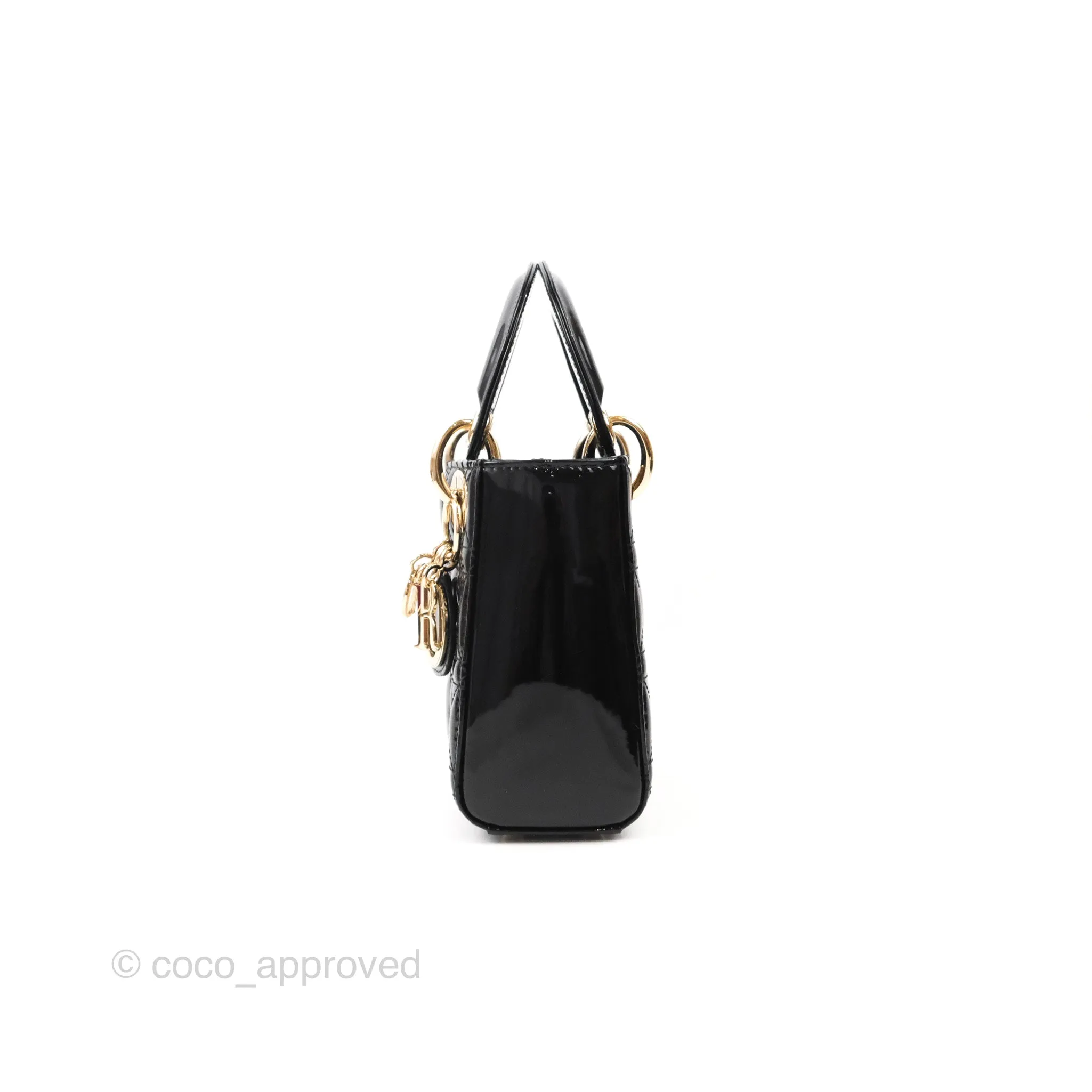 Christian Dior Mini Lady Dior Black Patent Gold Hardware