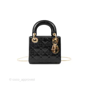 Christian Dior Mini Lady Dior Black Patent Gold Hardware