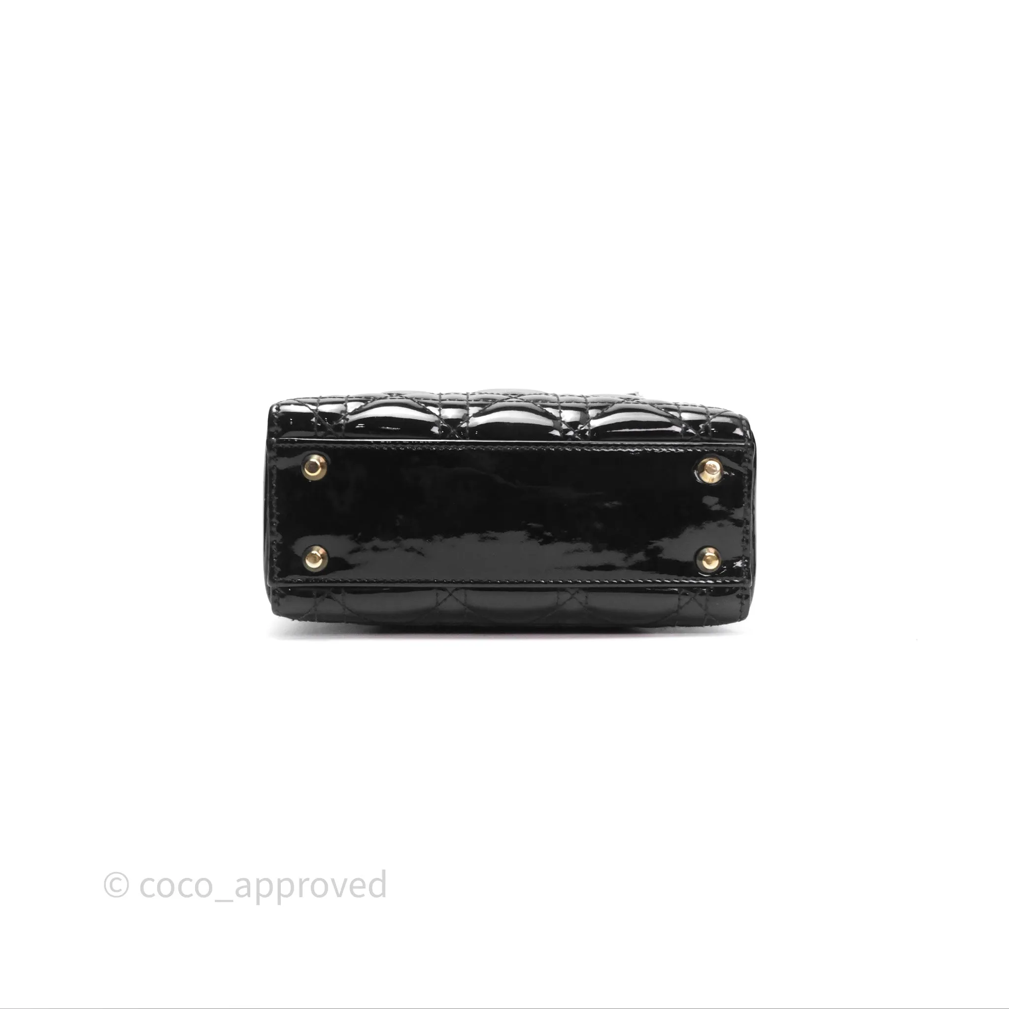 Christian Dior Mini Lady Dior Black Patent Gold Hardware