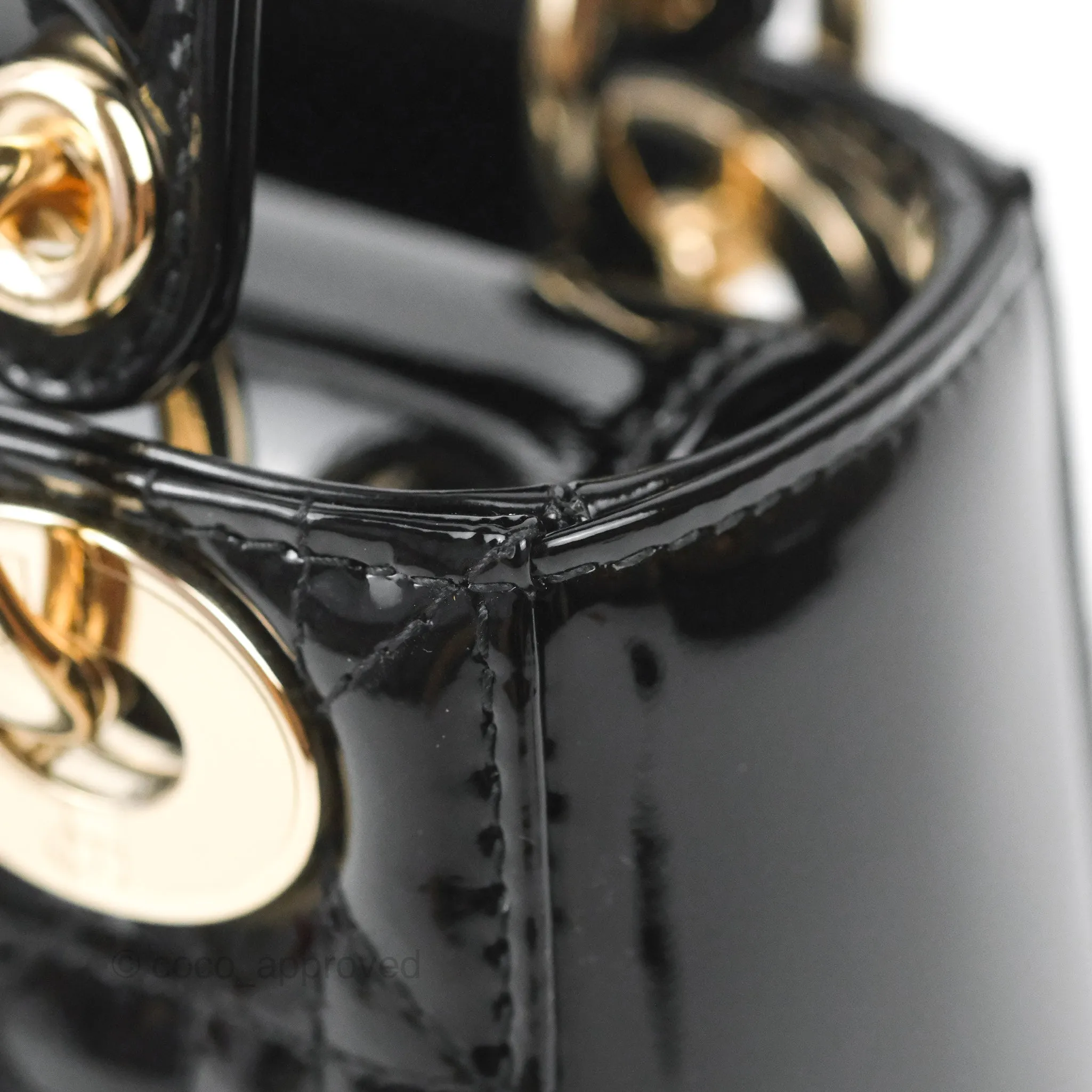 Christian Dior Mini Lady Dior Black Patent Gold Hardware
